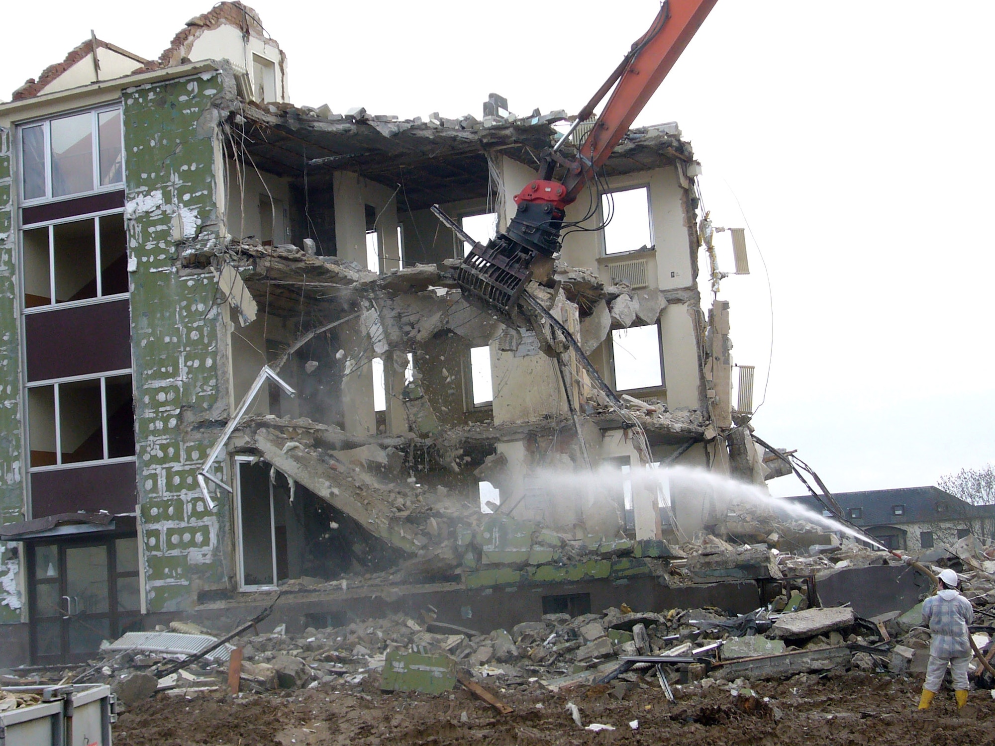 The demolition of old stairwell housing began in November at Spangdahlem Air Base, Germany. The Air Force is spending $83 million to demolish the old stairwell housing and building 139 new homes at Spanghadhlem AB. (U.S. Air Force photo/Rainer Schneider)
