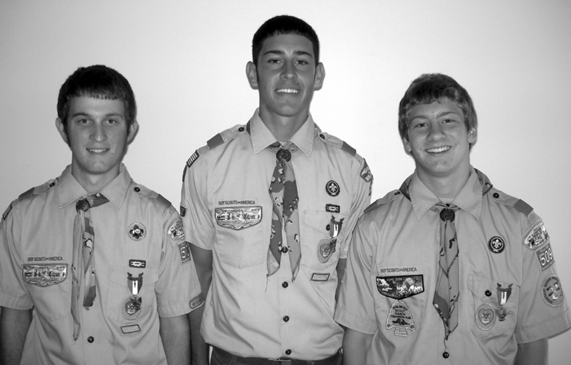 David Carstens, Glenn Foote and Bobby DiFronzo achieved Eagle Scout status Saturday at a ceremony on Hurlburt Field. The young men are part of Troop 509 - a troop that's been in existence since 1958 and is sponsored by the Hurlburt Field Top 3. (U.S. Air Force photo by Sheri DiFronzo)