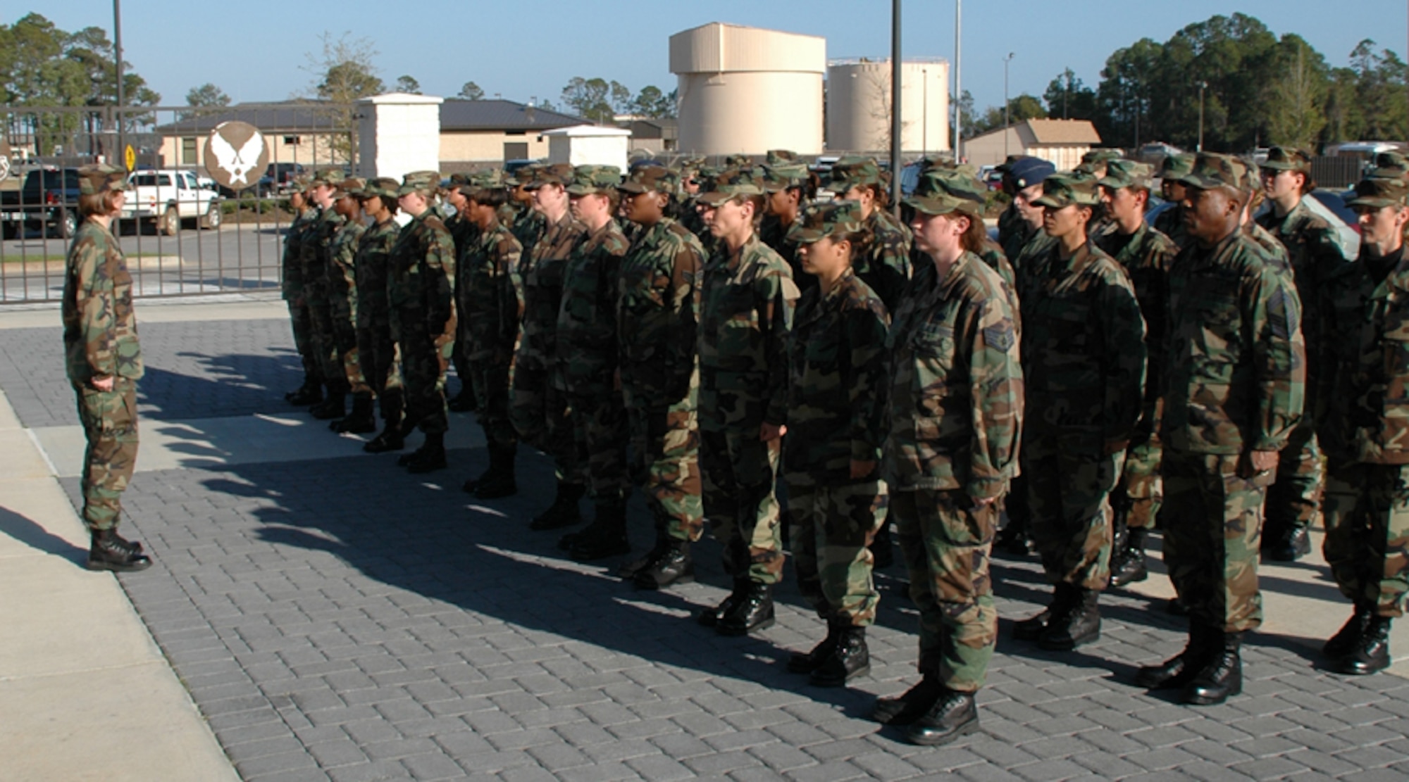 Female Air Commandos prepare for a women's retreat March 22 in front of the 1st Special Operations Wing headquarters. The retreat was in honor of Women's History Month. (U.S. Air Force photo by Capt. Joseph Coslett)