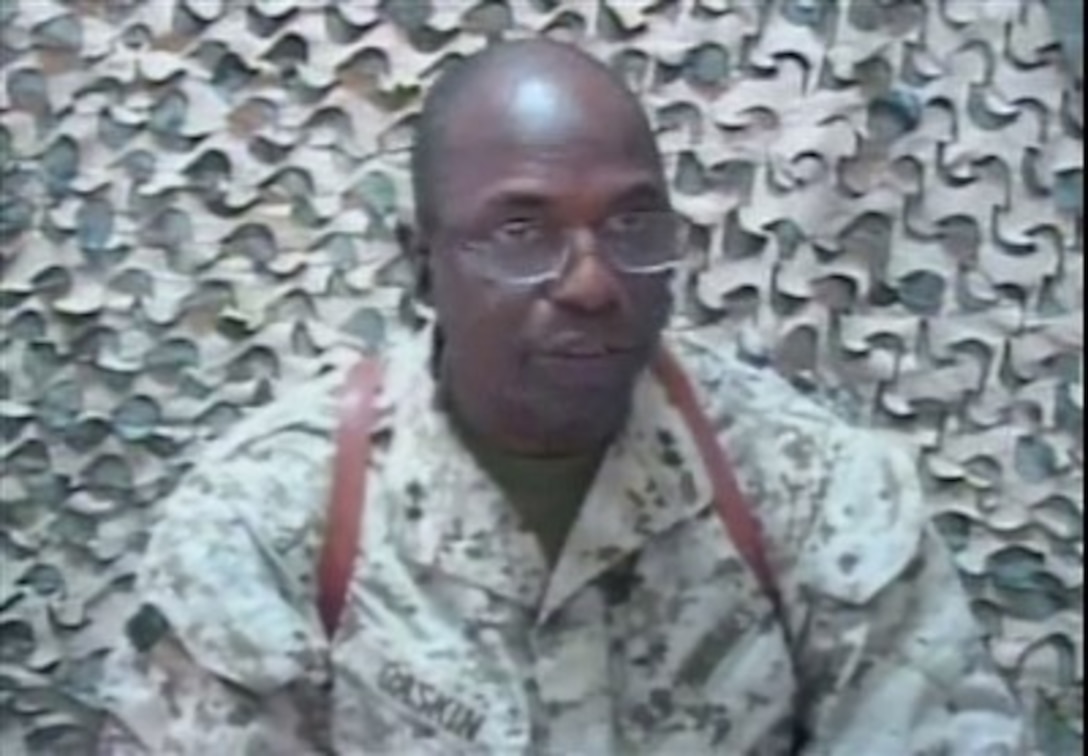 Maj. Gen. W.E. Gaskin, commanding general, Multi-National Force-West, II Marine Expeditionary Force (Forward), speaks with Pentagon reporters via satellite, providing an update of ongoing operations in western Iraq, March 30, 2007.