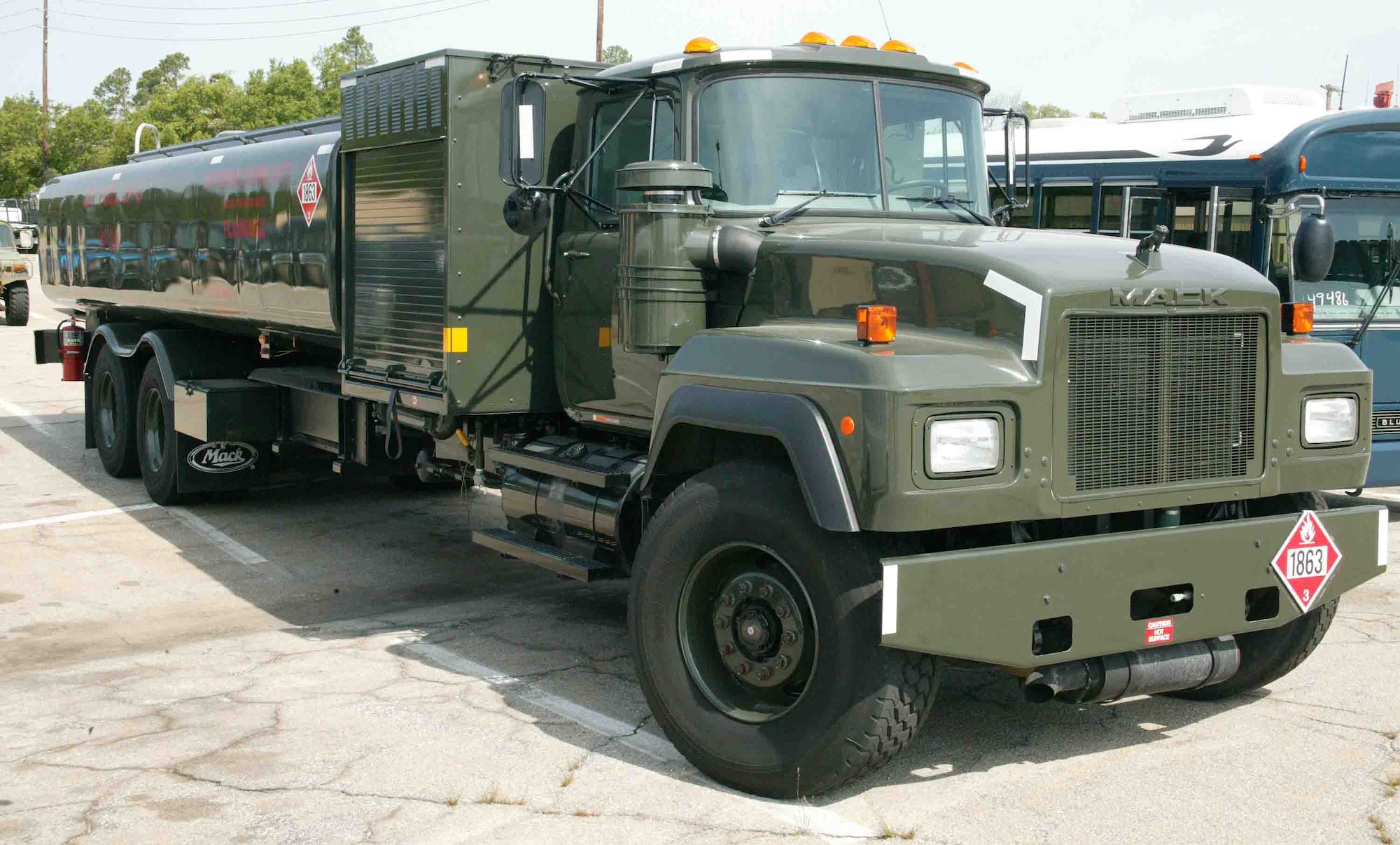 SHAW AIR FORCE BASE, S.C. -- Shaw's new 72,000-pound hybrid refueling truck is the only one of its kind in the Air Force. The environmentally friendly hybrid was given to Shaw for a one-year test to see how much money it saves on fuel, maintenance and other cost measurements. (U.S. Air Force photo/Senior Airman John Gordinier)