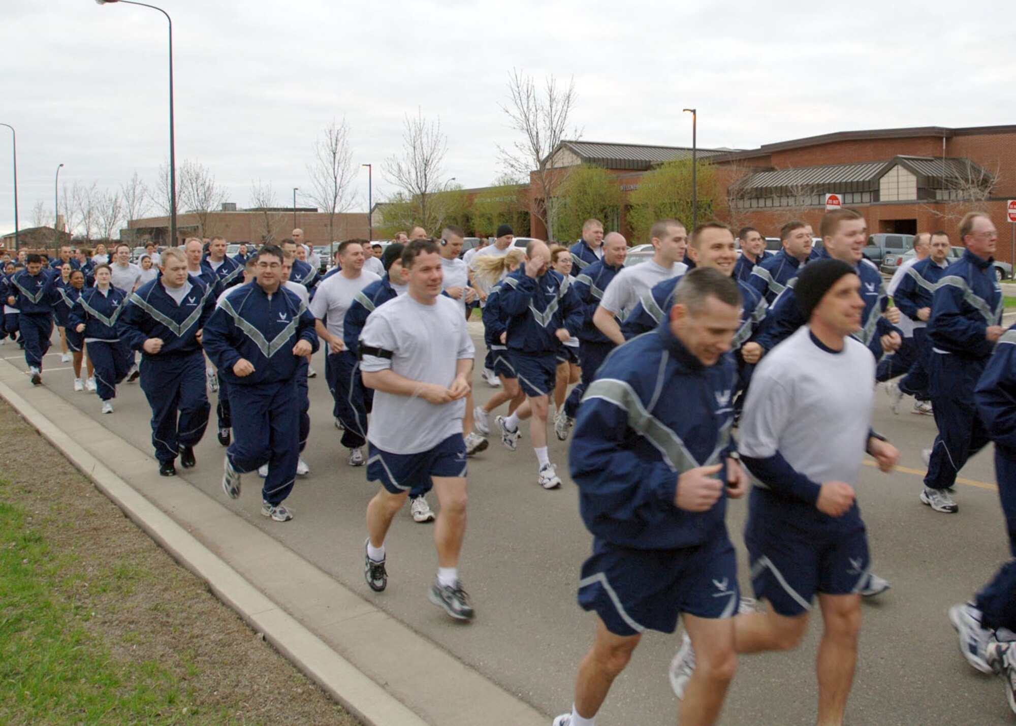 A few hundred Warriors of the North came to the Services' fun run at the fitness center May 1 to kick off fitness month. (U.S. Air Force photo/Staff Sgt. Suellyn Nuckolls)