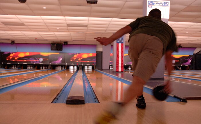 Staff Sgt. Josh Chambliss enjoys bowling at the recently renivated Starlifter Lanes.  The grand reopening of Starlifter Lanes will be held May 10 at 9 am.(U.S. Air Force photo/ Staff Sgt. April Quintanilla)