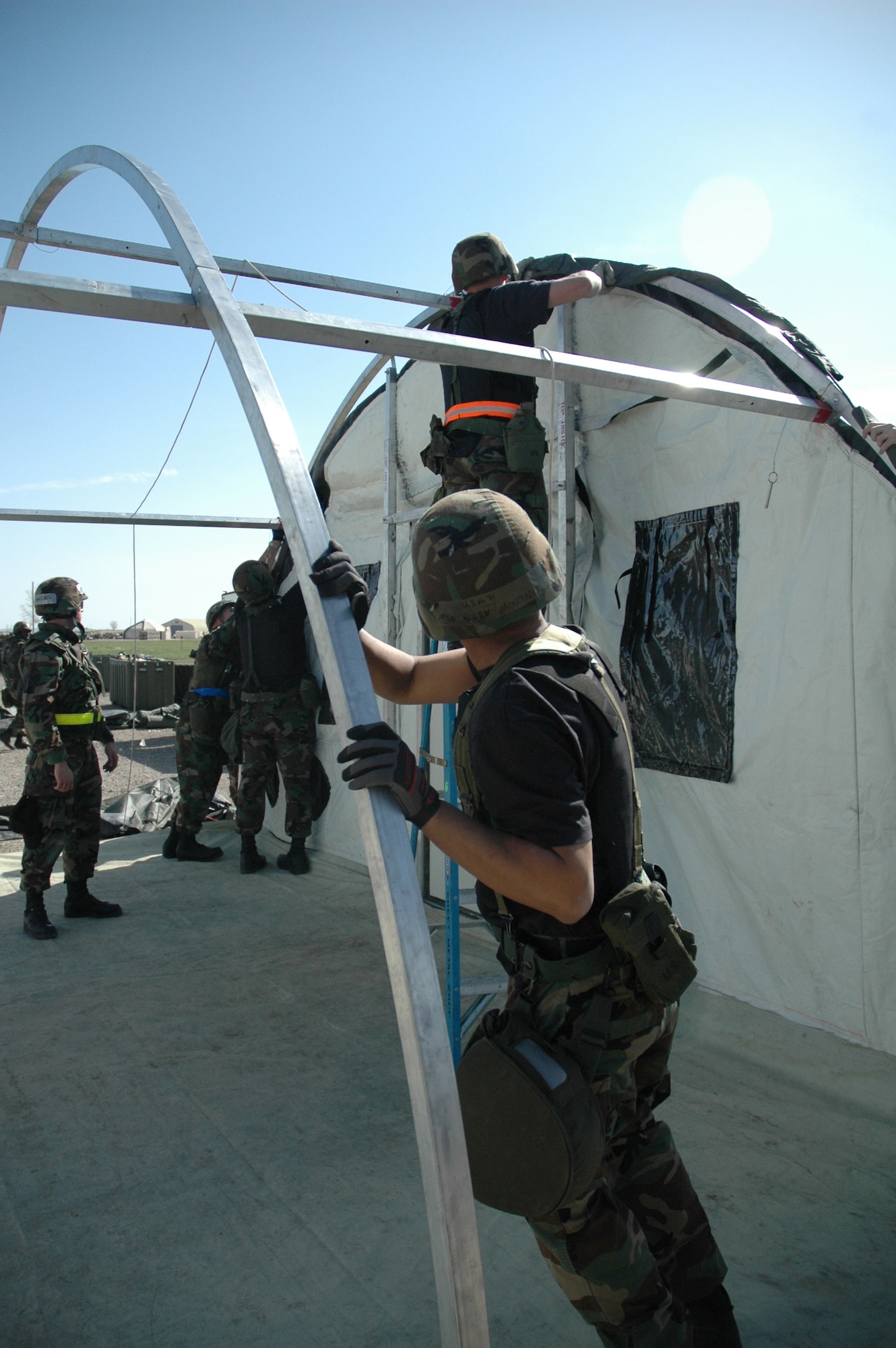 Members of the 341st Civil Engineer Squadron set up tents Monday for their week-long field training exercise at Camp Grizzly, which ended today. 
