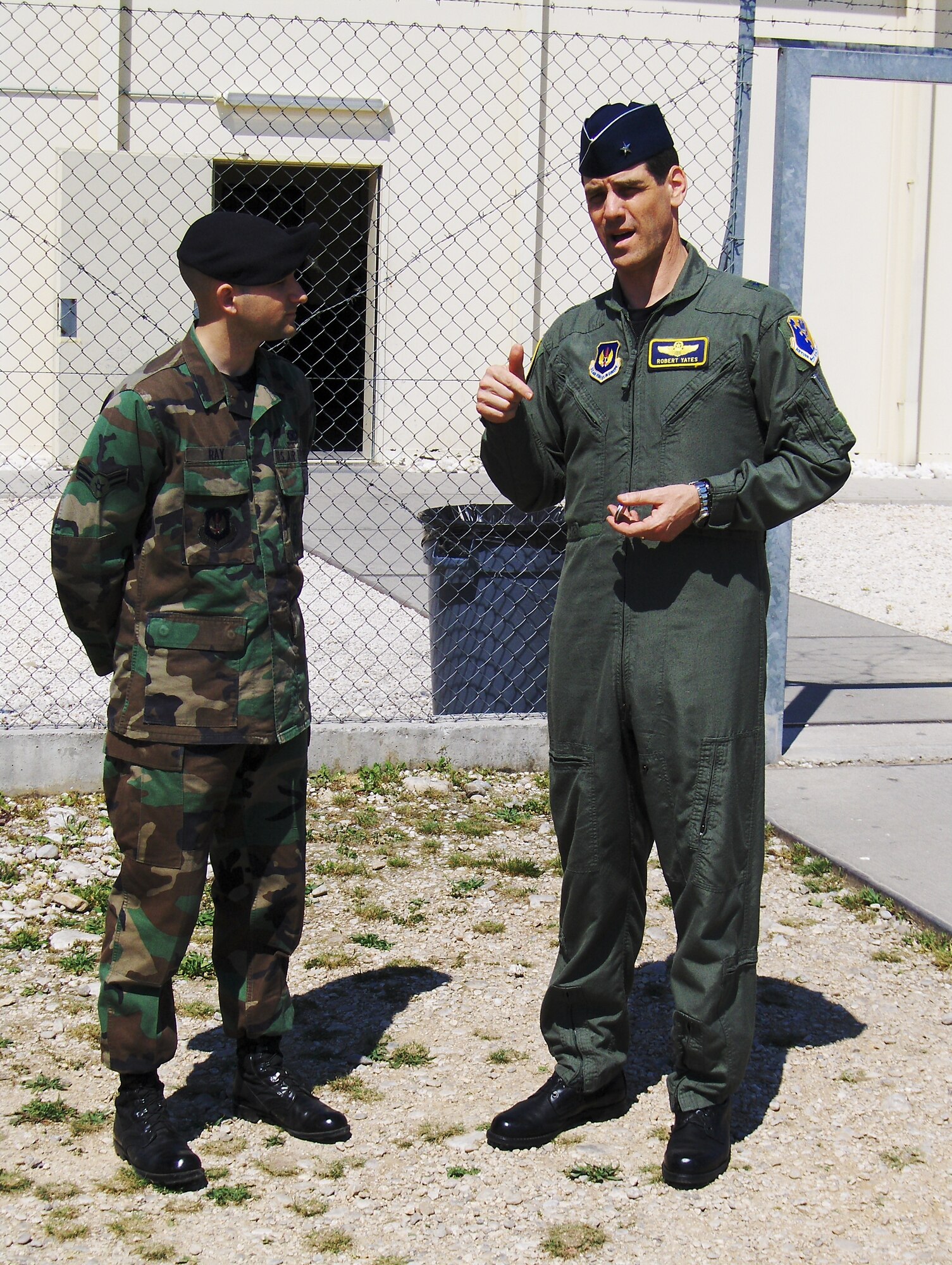 Airman 1st Class Chase Ray, 31st Security Forces Squadron, receives a coin from Brig. Gen. Robert Yates, 31st Fighter Wing commander, after it was announced that Airman Ray was accepted into the Air Force Academy preparatory school April 27.
Courtesy photo