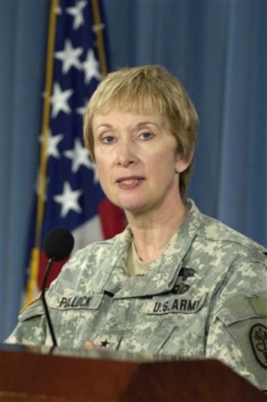 Commander, U.S. Army Medical Command and Acting U.S. Army Surgeon General Maj. Gen. Gale S. Pollock makes introductory remarks concerning the findings of the Mental Health Advisory Team Survey during a Pentagon press briefing on May 4, 2007.  The study assesses the mental health and well being of deployed U.S. Army and Marine forces serving in Iraq.  