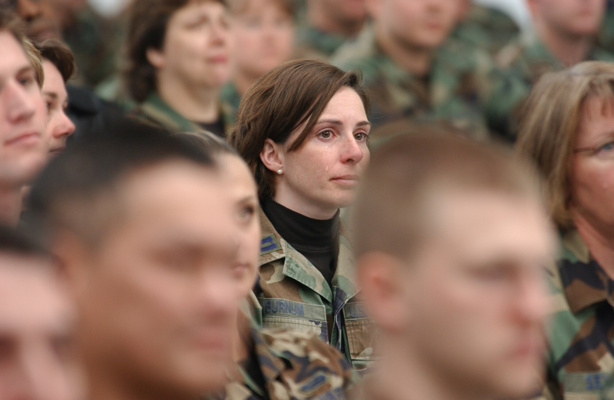 Capt. Colette Burnum reflected the somber mood during a video presentation shown to members of the 939th Air Refueling Wing Match 6, 2007.  The 939th's Mission Support staff will now be left to close the Portland base over the next year.   (U.S. Air Force photo/Staff Sgt. Chris Hibbin)                              