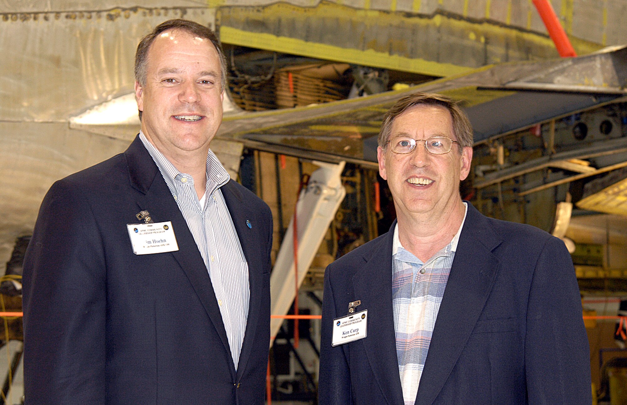 TINKER AIR FORCE BASE, Okla. -- Jim Hoehn (left), National City Bank president, and Ken Curp, Mayor of Riverside Ohio, took part in Air Force Materiel Command’s Community Leadership Program at Tinker Air Force Base, Okla., May 1-3. (U.S. Air Force Photo/Margo Wright)      