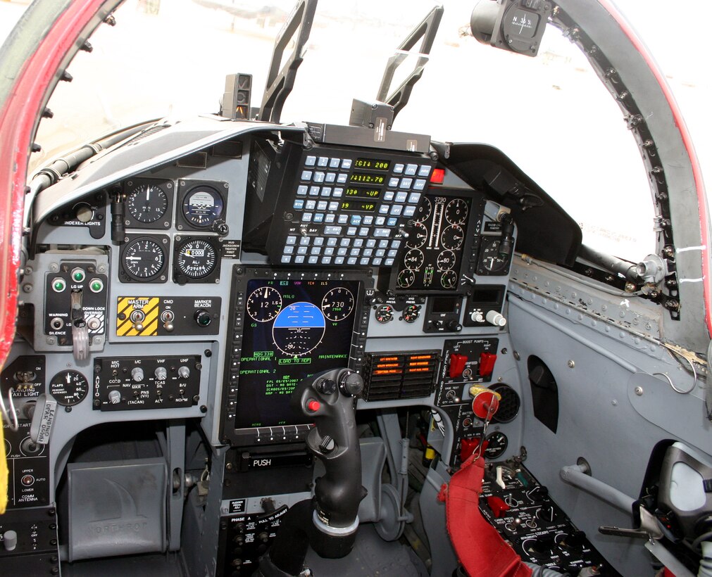 The T-38C Talon jet is an upgraded version of the T-38A, with digital controls and display screens that allow for more precise navigation. (U.S. Air Force photo/Staff Sgt. Tonnette Thompson)