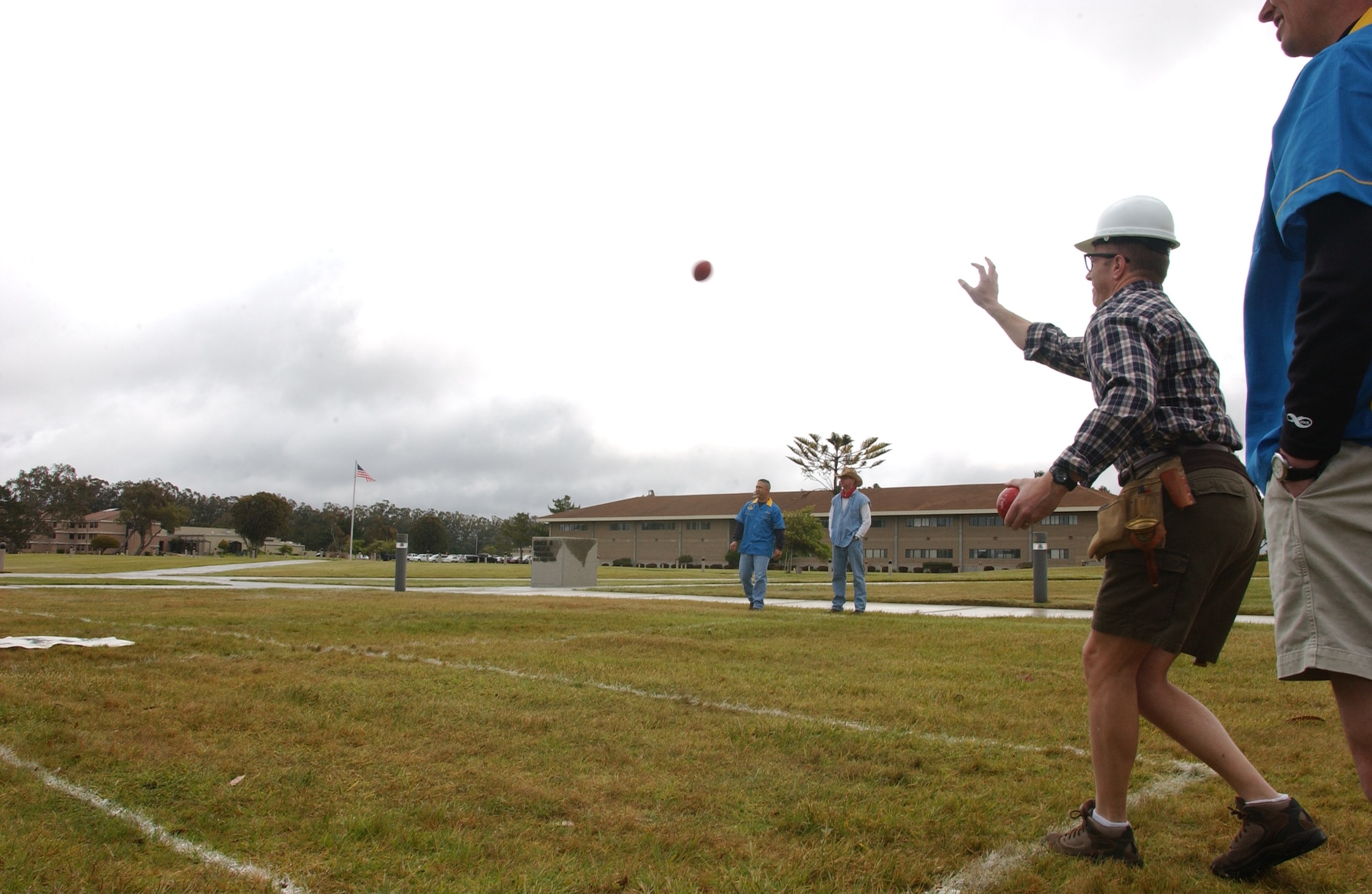 Col. Robert Gibson, 381st Training Group commander, bowls for his team, The Vandenberg Village People, in the first round of the 392nd Training Squadron Combat Bocce Ball Tournament here on May 4. The event was put on as one of the 381st TRG quarterly events to ensure morale stays high. (U.S. Air Force Photo by Nichelle Griffiths)