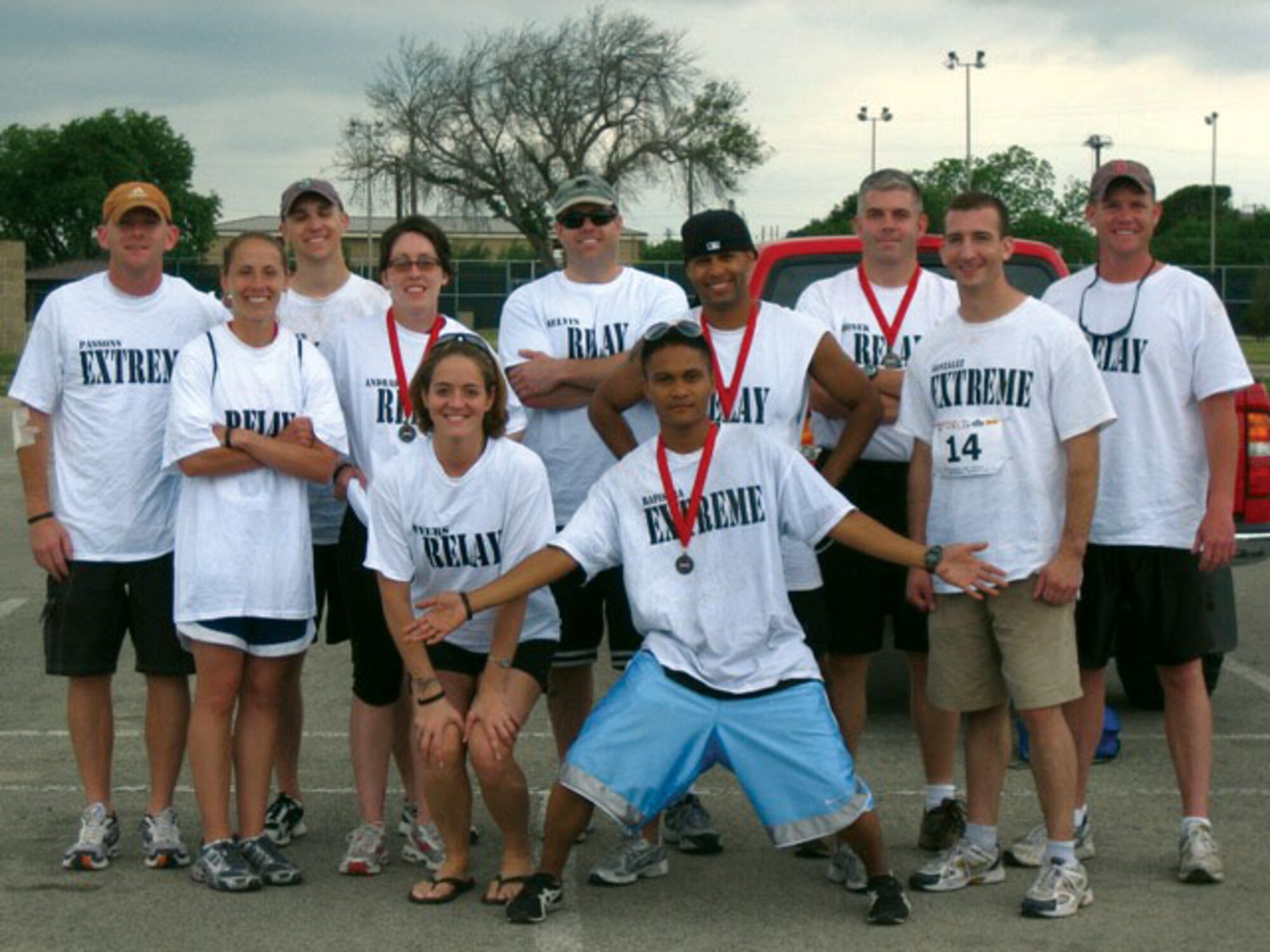 Goodfellow adventurers pose after the 2007 Laughlin Adventure Race. From left to right are (front row) Stacie Myers and Kelmer Rapisora, (middle row) Erin Crandall, Rebecca Andrade, Julio Brito and Michael Gonzalez, (back row) Ben Passons, Joel Hansen, Matt Melvin, Harlan Fronek and William “Superman” Roberts. (Courtesy photo)