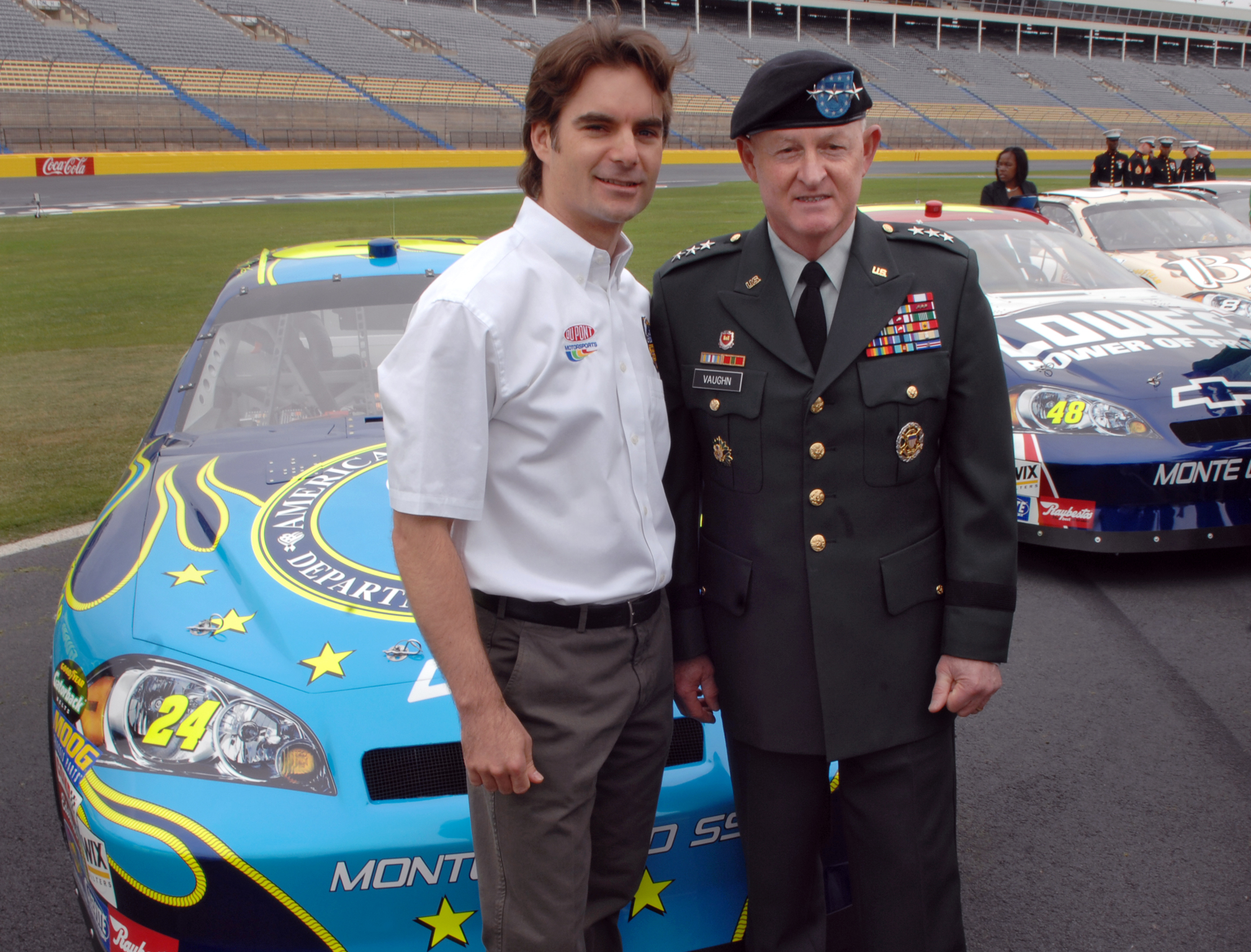 Army National Guard Director Lt Gen Clyde Vaughn Right And Nascar Driver Jeff Gordon Stand Next
