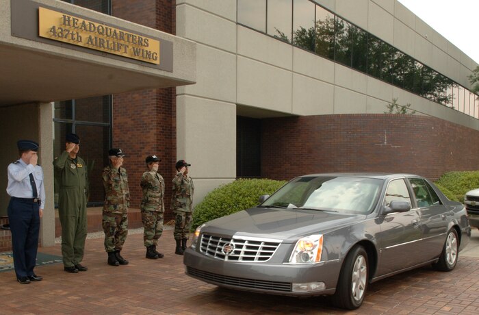 (Left to right) Col. Glen Joerger, 437 Airlift Wing(AW) Commander (CC), Col. Frank Fields, 437 AW Operations Group CC, Col. Nicholas Desport,  437 AW Mission Support Group CC,  Col. Grace Blevins-Holman, 437 Maintenance Group CC, and Col. Donnalee Sykes,  437 AW Medical Group CC, all salute Dr. Ronald Sega,  Under the Secretary of the Air Force May 3, 2007 after a tour of Charleston Air Force Base, S.C. (Released)(U.S. Air Force photo by Airman 1st Class Nicholas Pilch)  