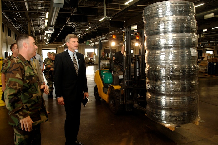 Dr. Ronald Sega,  Under the Secretary of the Air Force is briefed by Lt. Col. John Pepin, 437th Airlift Wing Aerial Port Squadron Commander,  May 3, 2007 at the 437th AW Aerial Port Squadron on Charleston Air Force Base, S.C., during a tour for Dr. Sega.(Released)(U.S. Air Force photo by Airman 1st Class Nicholas Pilch)