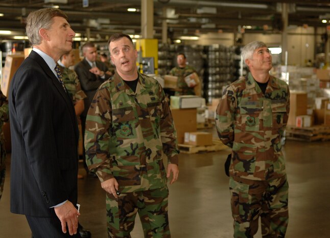 Dr. Ronald Sega,  Under the Secretary of the Air Force is briefed by Col Nicholas Desport 437th Airlift Wing (AW) Mission Support Group Commander and Lt. Col. John Pepin, 437th AW Aerial Port Squadron Commander,  May 3, 2007 at the 437th AW Aerial Port Squadron on Charleston Air Force Base, S.C., during a tour for Dr. Sega. (Released)(U.S. Air Force photo by Airman 1st Class Nicholas Pilch)
