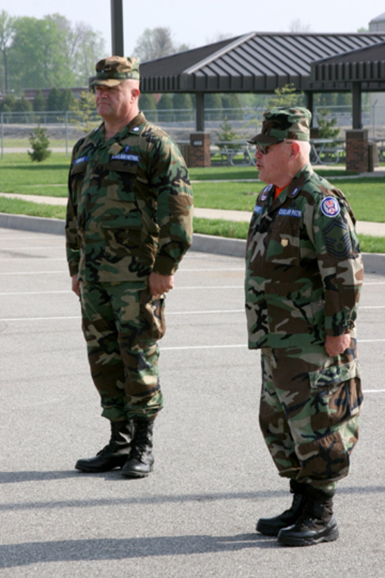 GRISSOM AIR RESERVE BASE, Ind. -- Senior Master Sgt. Les Hart, a moral leadership officer and drill instructor from the 202nd Civil Air Patrol Squadron, Bedford County, Kentucky, orders attendees to attention at the Annual Chaplain Staff College prior to their inspection by Chaplain (Lt. Col.) Larry Franklin, the Deputy Region Chaplain for the Great Lakes Region Civil Air Patrol. The chaplain college provides instruction to Civil Air Patrol chaplains in subject matters ranging from military customs and courtesies to radio equipment usage. The Great Lakes Civil Air Patrol Chaplain Service located at Grissom conducts, what is considered, one of the best Civil Air Patrol staff colleges in the Nation.(U.S. Air Force photo/Senior Airman Omar Delacruz)