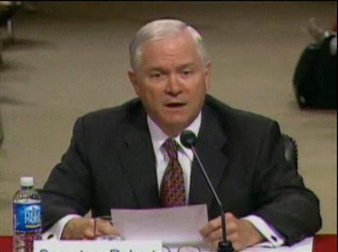 U.S. Defense Secretary Robert M. Gates gives opening remarks at a hearing of the Senate Appropriations Committee in Washington, May 9, 2007.