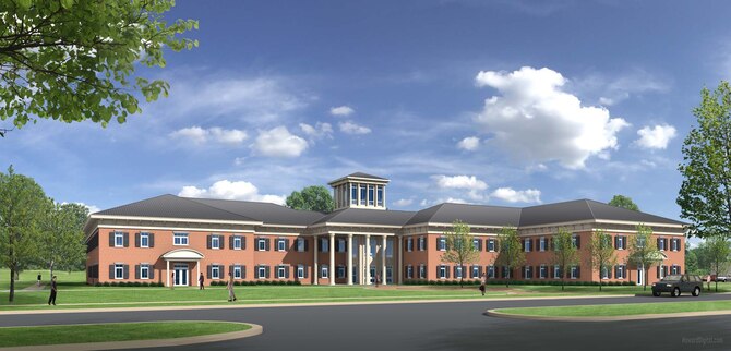 This illustration shows the finished facility as it would look from Harpe Boulevard. The project is set to house many of the 14th MSG functions in a common building.