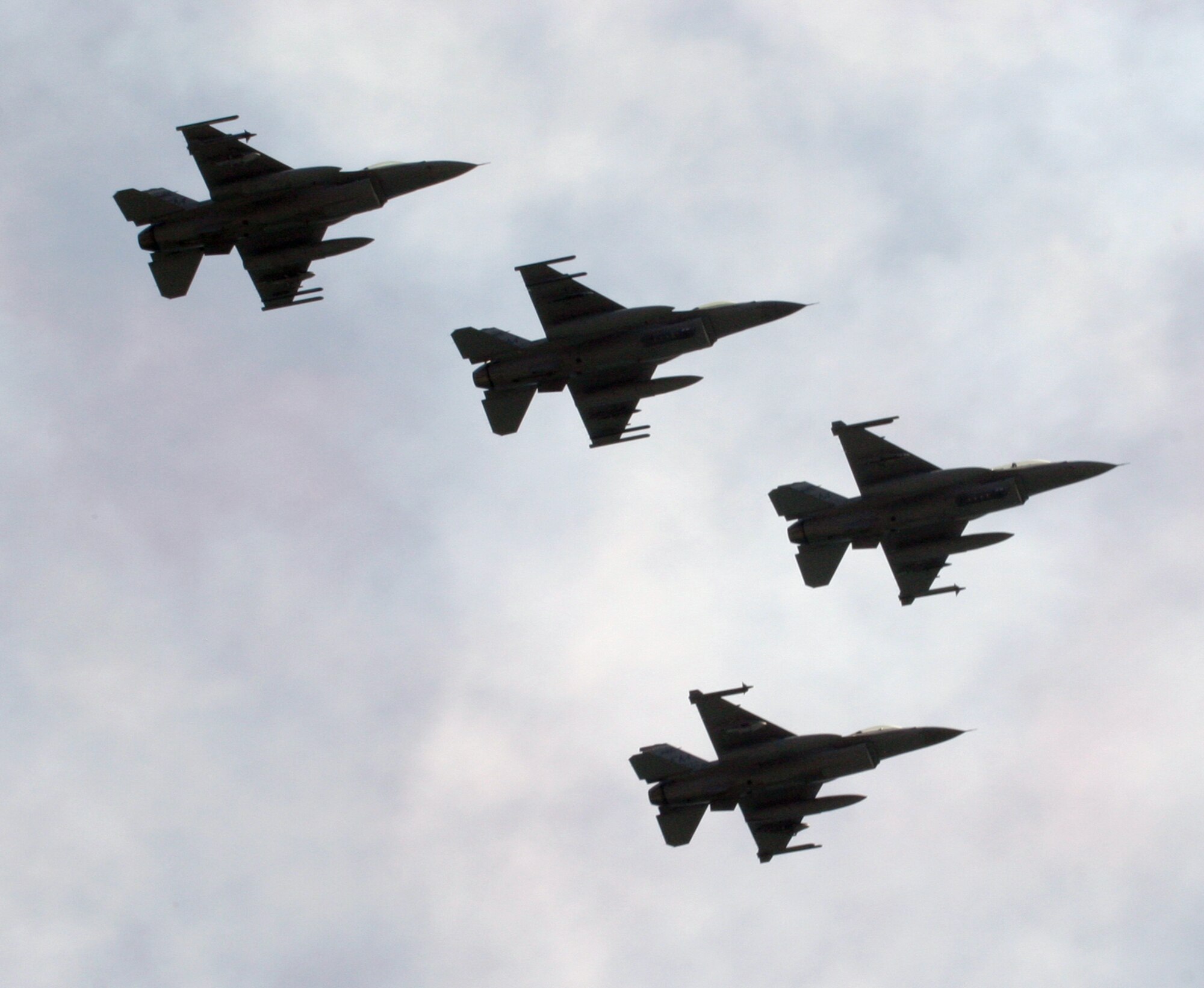 A four-ship formation of F-16C Fighting Falcons from the 93rd Fighter Squadron at Homestead Air Reserve Base, Fla., flies above Ft. Lauderdale, Fla., during the 2007 McDonald’s Air and Sea Show on May 6.  The F-16 is a compact, multi-role fighter aircraft that is highly maneuverable and proven in air-to-air combat and air-to-surface attack missions.  It provides a relatively low-cost, high-performance weapon system for the United States and allied nations.  Since Sept. 11, 2001, the F-16 has been a major component of the combat forces committed to the Global War on Terrorism, flying thousands of sorties in support of operations Noble Eagle (homeland defense), Enduring Freedom in Afghanistan and Iraqi Freedom. (U.S. Air Force photo/Tech. Sgt. Paul Dean)