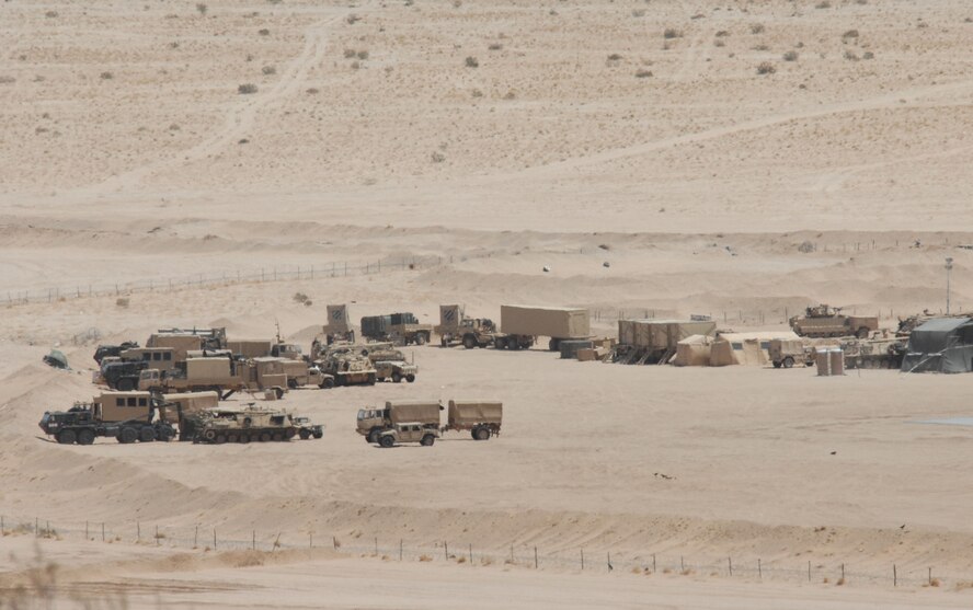 Elements of the 3rd Infantry Division from Fort Stewart, Ga., traveled to Fort Irwin, Calif., to participate in a National Training Center exercise prior to their upcoming deployment. The Army has transformed NTC rotations into a mission-rehearsal exercise for their forces. The Air Force followed suit and transformed its Air Warrior exercise to Green Flag in support of NTC. (U.S. Air Force photo by Staff Sgt. Jeremy Smith)