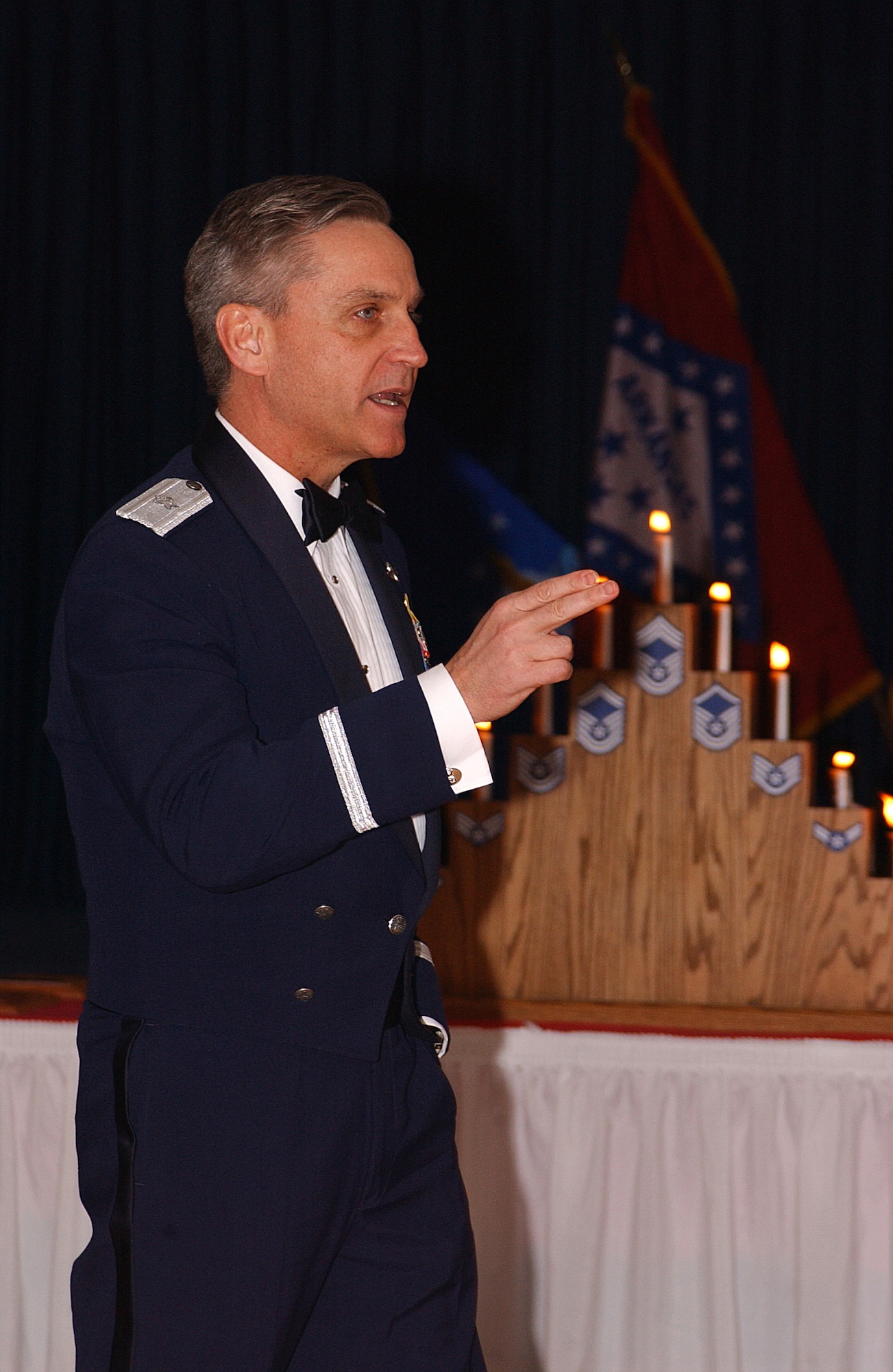 314th Airlift Wing Commander Brig. Gen. Kip Self talks to Little Rock's newest chiefs at the 2006 Chiefs Induction Ceremony. (File photo)