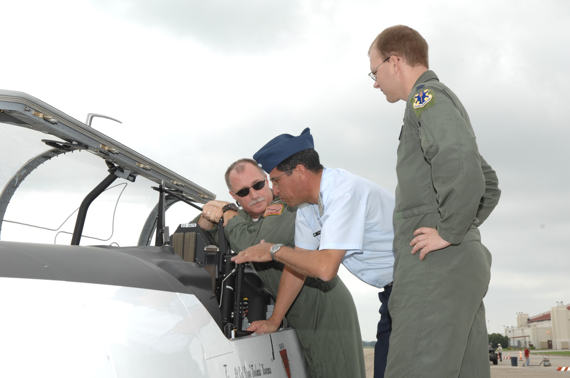 Brigadier Raul Acosta, personnel commander, Argentine air force overlooks a T-38 before a static display at Randolph AFB, May 3. (Photo courtesy of USAF)