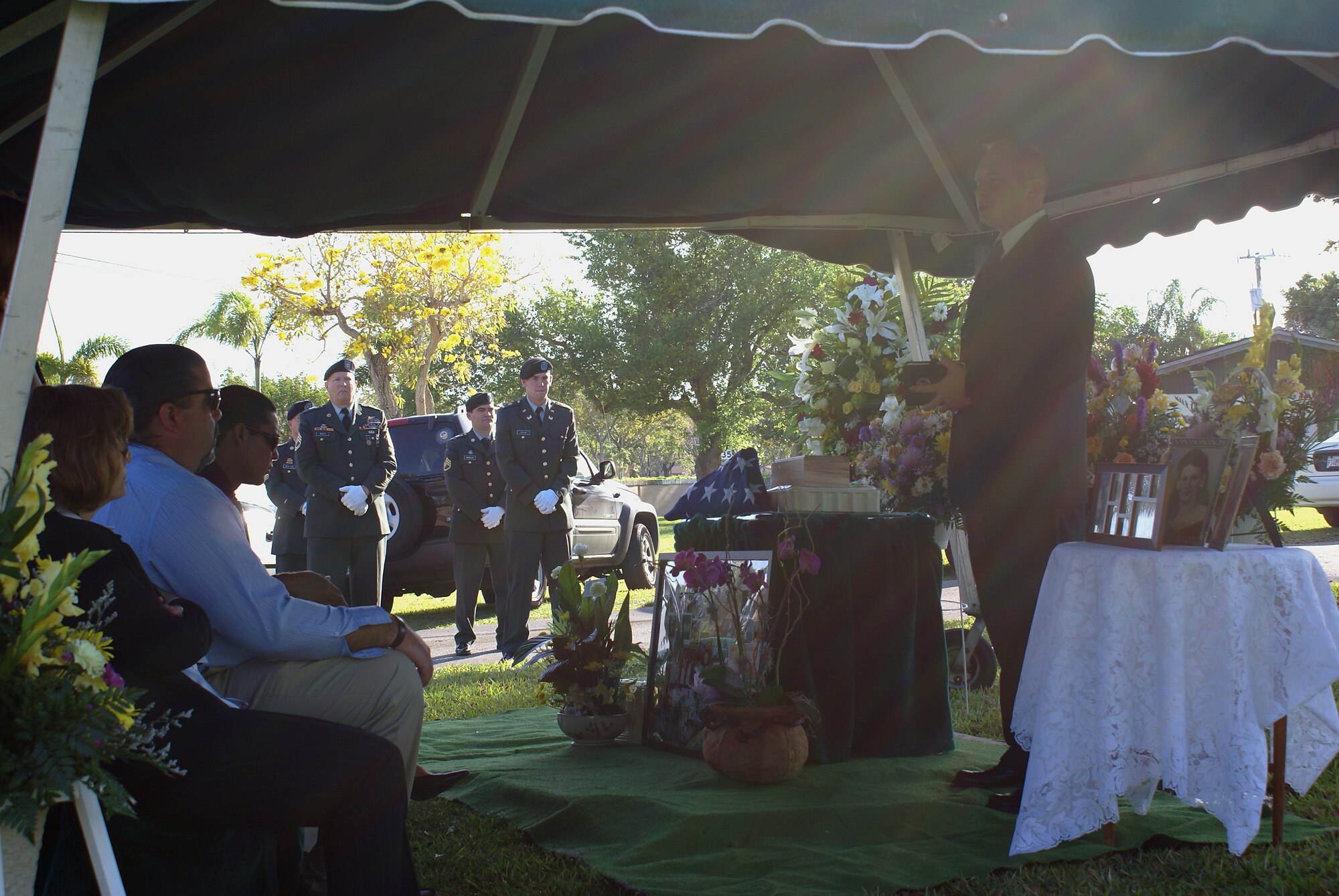 Ryan Ayers, Citizen Airman, preaches a family funeral for a WWII combat veteran March 31 in Miami, Fla. Mr. Ayers is a preacher while out of uniform, eulogizing an average of one funeral per week, and he’s currently pursuing a master’s degree in pastoral counseling. As a traditional Air Force reservist, Sergeant Ayers is a chaplain assistant and was recently recognized by the command at the 2006 Citizen Airman Outstanding Reserve Chaplain Assistant of the Year. (U.S. Air Force photo/Dan Galindo)
