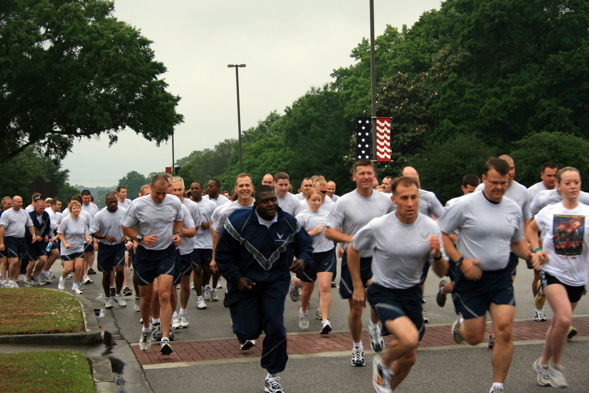 Members of the 315th Airlift Wing, Charleston Air Force Base, S.C., participate in the first ever commander's fun run. (photo by Senior Airman Dani Pacheco, USAFR)