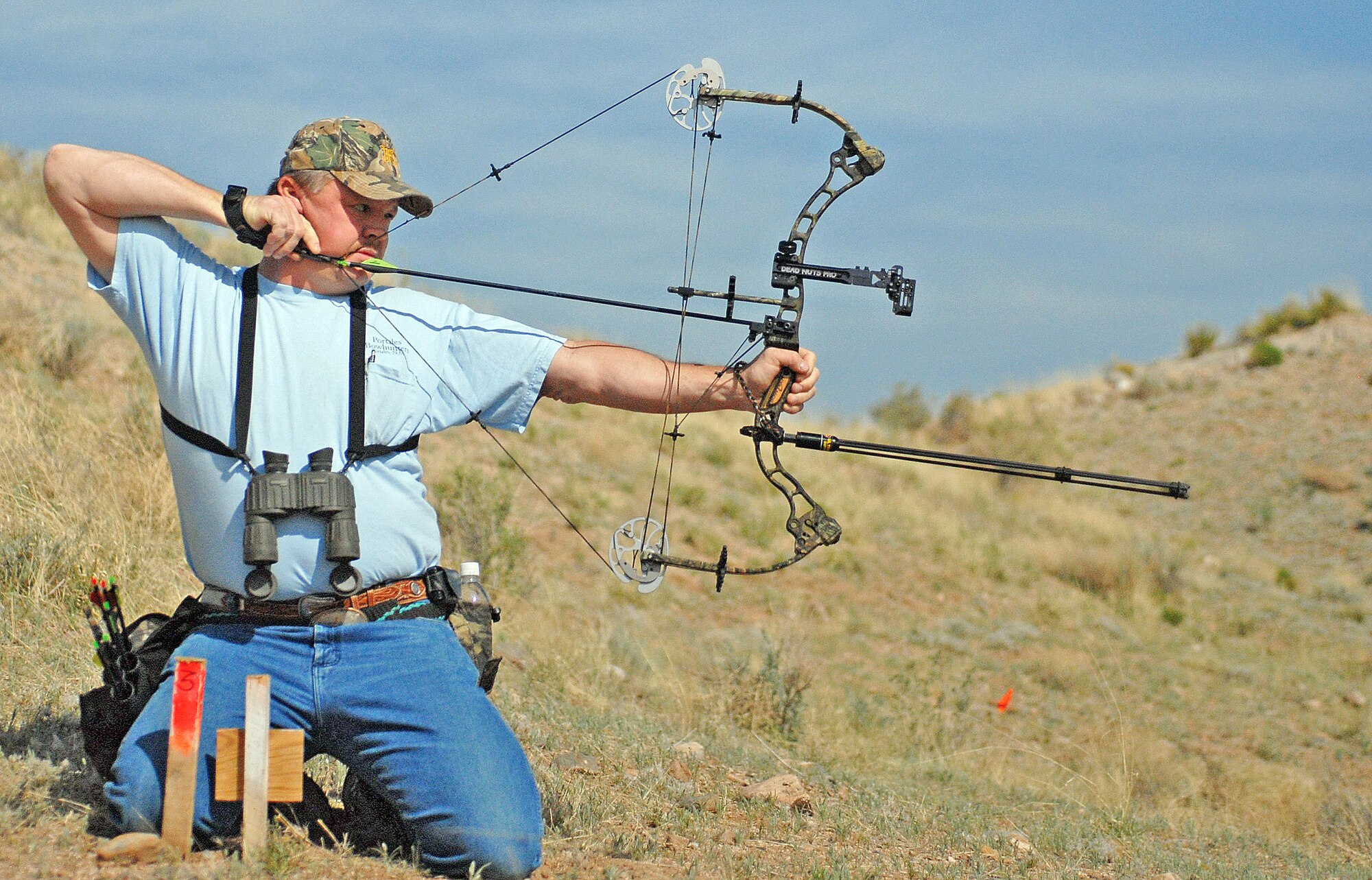 Vance Dewbre takes aim from the Target 3 position at the Manzano Archery Range here. The Manzano Archery Club is hosting a 3-D shoot May 20. This event is open to nonclub members. Registration is 8-9 a.m., cost is $15. Call Dewey Reed at 883-2818 for base entry information. U.S. Air Force photo by Laurence Zankowski