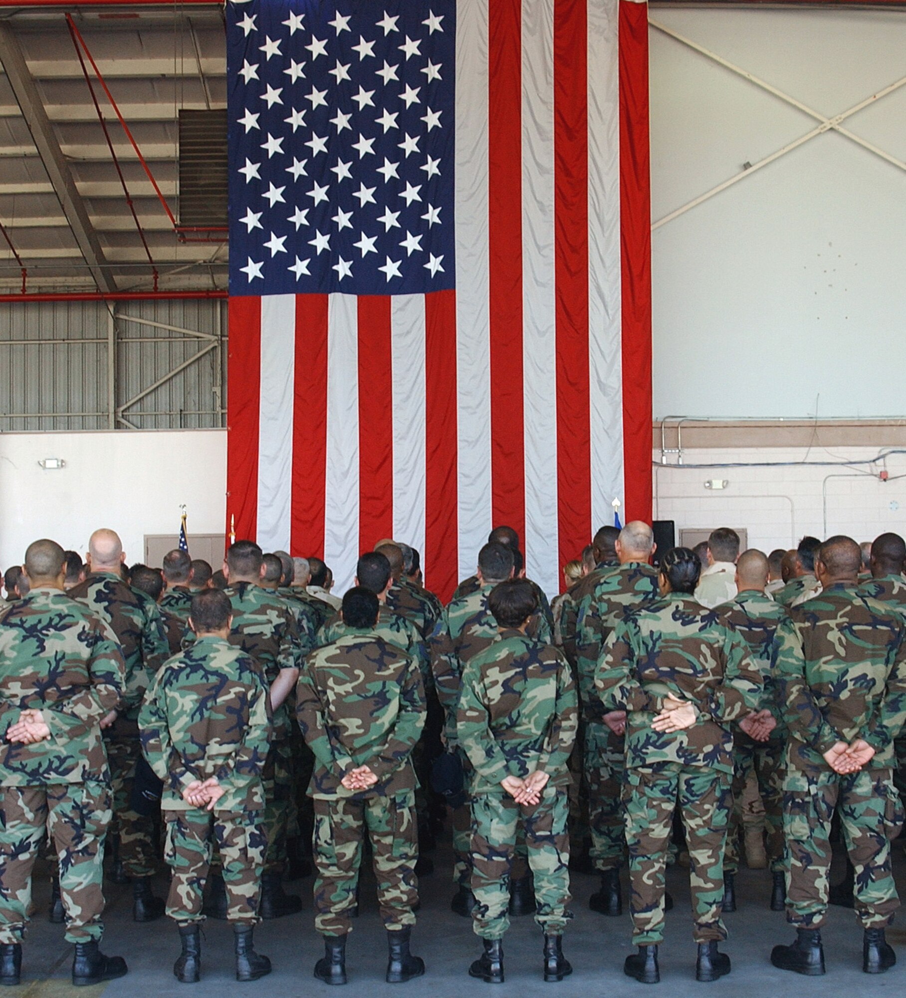 Airmen from the 482 Fighter Wing’s Maintenance Squadron stand in formation during a change of command ceremony at Homestead Air Reserve Base, Fla., May 6.  During the ceremony Maj. Luis M. Millares assumed command of the squadron.  The squadron consists of 252 personnel responsible for aerospace ground equipment, munitions, repair and calibration of equipment, off-equipment maintenance of aircraft and fabrication of parts.   The squadron provides direct support to the 93rd Fighter Squadron’s F-16 “Mako” fighter jets. (U.S. Air Force photo/Dan Galindo)