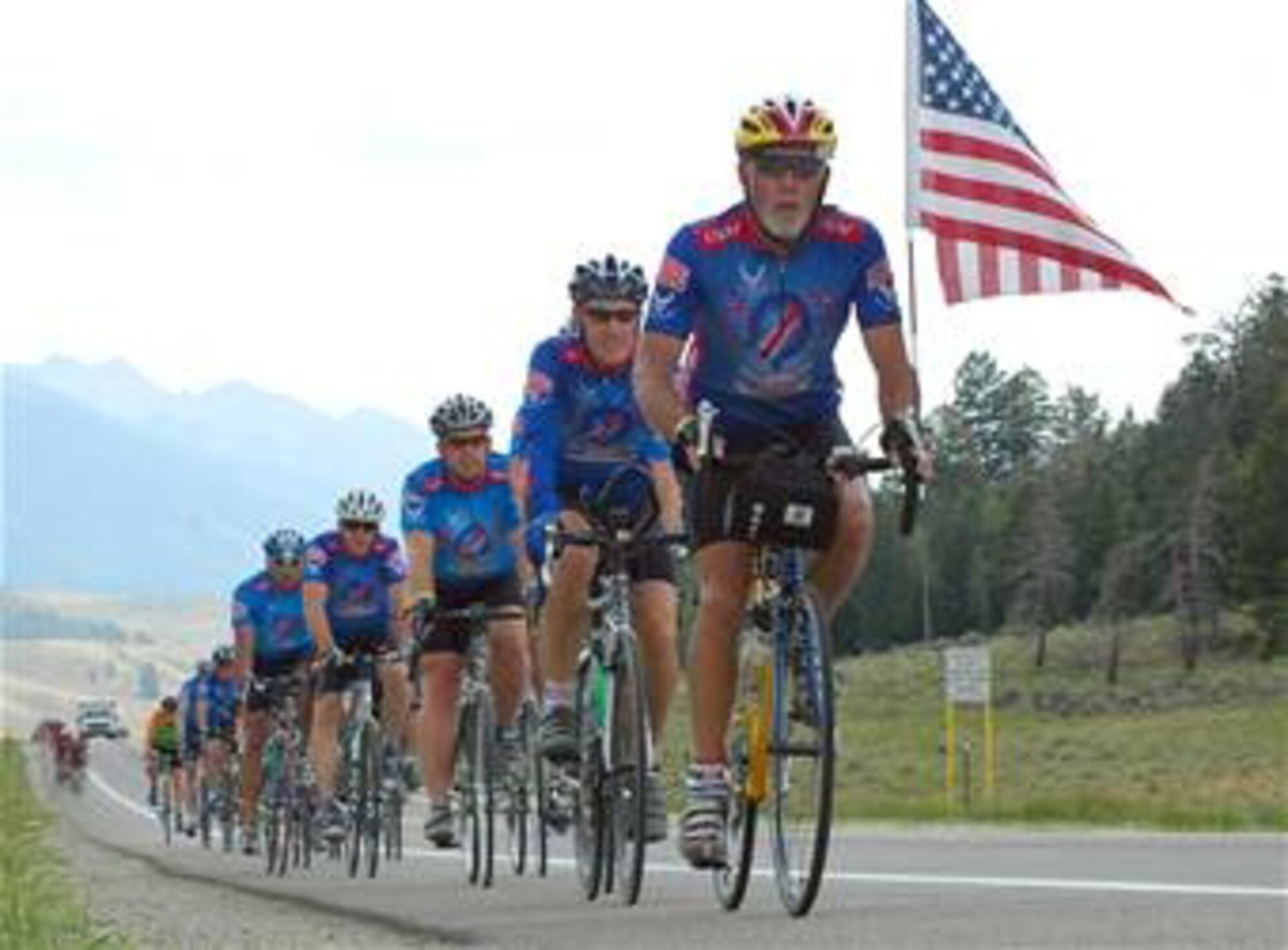 Robert Kodis, chief of Warren's plans and programs, leads the Air Force Space Command cycling team in the "Ride the Rockies" Colorado bicycle tour May 2006. The more than 400 mile tour through the Colorado Rockies takes six days and crosses multiple states (Courtesy photo).