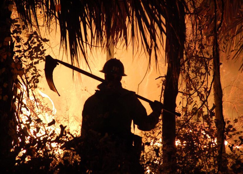 Two active fires are burning May 15 on Tyndall Air Force Base, Fla., but they are located away from any facilities and are contained by members of 325th Civil Engineer Squadron Natural Resources Flight. These fires were not related to the large wildfires currently sweeping through the state. One was started by a lightning strike and the other by a drone launch. (U.S. Air Force photo)