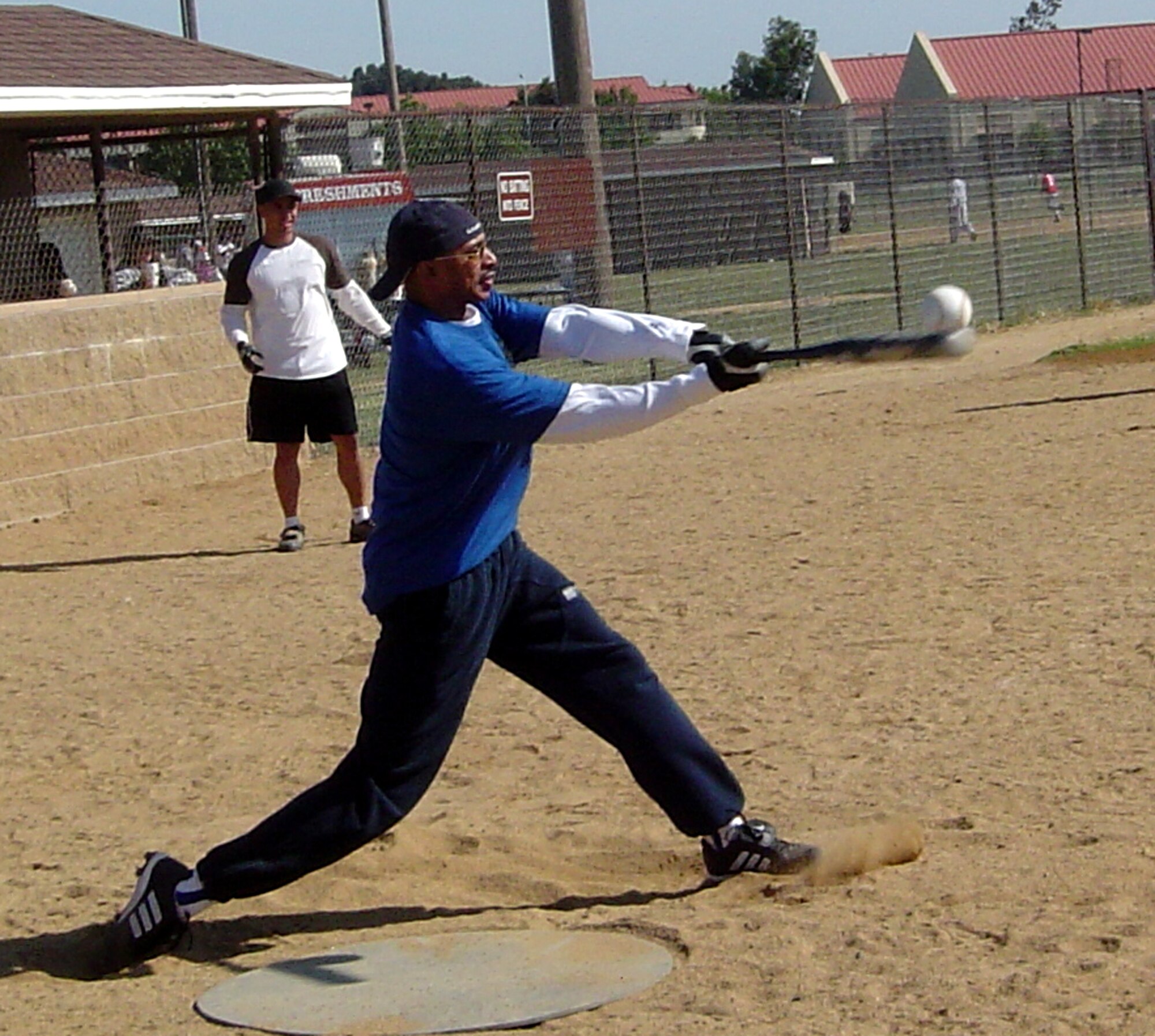 Chief Master Sgt. Michael Williams, 60th Air Mobility Wing command chief, participates in the Air Force Sergeants Association Chapter 1320 preseason softball tournament May 12. Proceeds allowed the AFSA to continue support for Team Travis’ Airmen and local organizations including Fisher House, the Red Cross, and the Boy and Girl Scouts. (U.S. Air Force photo by Cassie Brown)