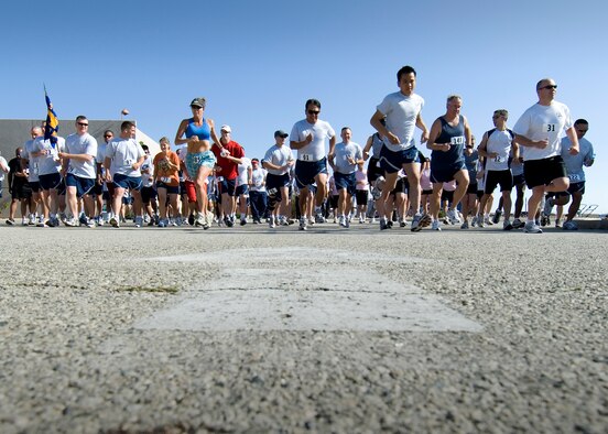 Team Edwards participates in the 7th Annual Chief's Fun Run and Walk on May 11 at the Base Exchange parking lot. The event is aimed at raising funds to support Airmen, such as Community College of the Air Force graduations, annual awards programs and other events for enlisted Airmen. (Photo by Mike Cassidy)