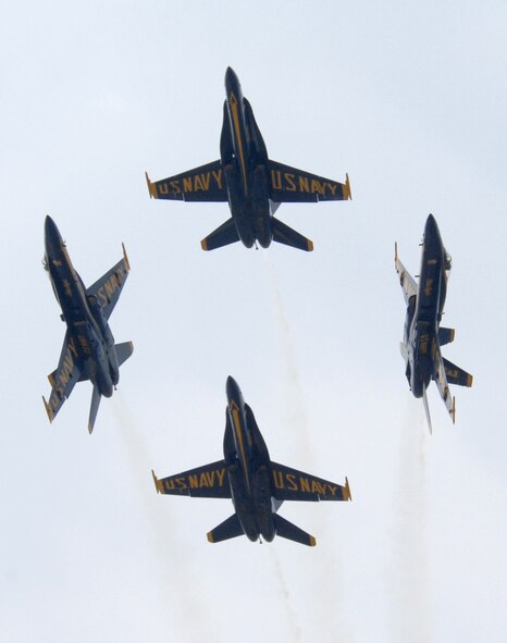 SEYMOUR JOHNSON AFB, N.C. (ACCNS) -- The U.S. Navy Blue Angels perform during the 2007 Wings Over Wayne Air Show here May 12. The air show was the first performance by the Blue Angels since the fatal crash of one of their team members at an April 21 air show in Beaufort, S.C.(U.S. Air Force photo/Airman 1st Class Greg Biondo)