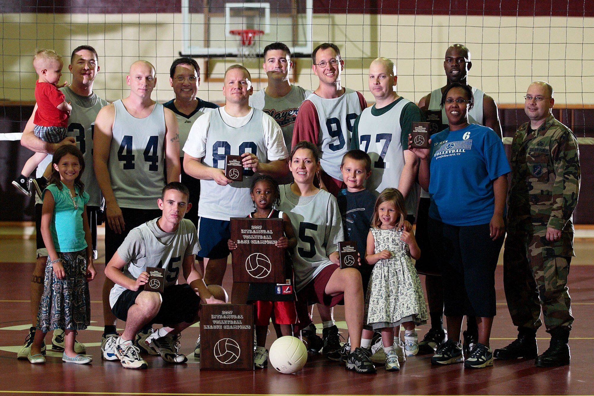 The 39th Mission Support Squadron up ended the 39th operation Squadron, 2-1, in the intramural Volleyball Championship May 14. (photo by Ismael Gomez)