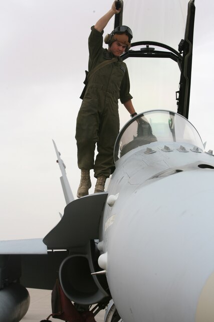 Lance Cpl. Seth Crawford, a plane captain for Marine All-Weather Fighter Attack Squadron 121, conducts a turnaround inspection on one of the squadron?s aircraft, May 16. Marines like Crawford work 12-hour shifts to ensure that the squadron aircraft are ready for flight.