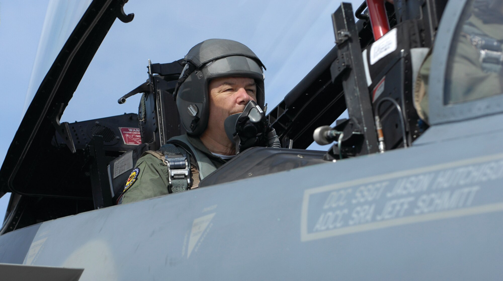 Honorable Michael W. Wynne, Secretary of the Air Force, prepares for takeoff during his incentive flight May 10. The hour-long flight took Secretary Wynne through the mountain ranges surrounding Elmendorf. (U.S. Air Force photo by Airman 1st Class Tinese Treadwell)