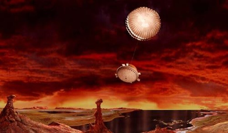 A European Space agency probe that landed on Titan, Saturn’s largest moon on Jan. 14, 2005, was tested in the 16-foot transonic wind tunnel at the Air Force’s Arnold Engineering Development Center in 1993. The mission of the Huygens probe, named after Dutch astronomer Christian Huygens who discovered Titan in 1655, is to collect atmospheric data from Titan. The probe landed by parachute. The wind tunnel model of the probe was fitted with scaled main and pilot parachutes. The chutes were opened at speeds ranging from 350 to 1,000 mph in the wind tunnel while information was gathered on their inflation characteristics. The NASA Jet Propulsion Laboratory Cassini Spacecraft carried the probe to the vicinity of Titan. The Huygens test model was designed and fabricated by Micro Craft Inc. in Tullahoma, Tenn., for the GE Aerospace Corp., which was under contract to the European Space Agency. 