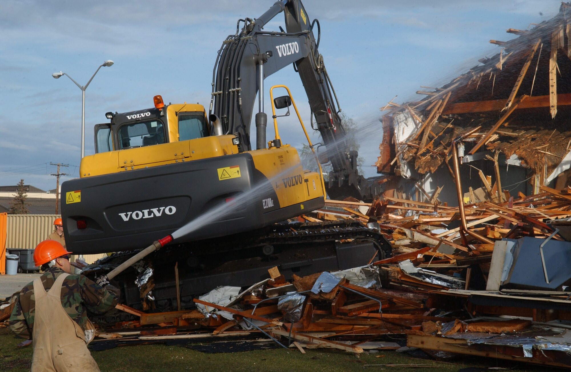 EIELSON AIR FORCE BASE, Alaska -- The Eielson AFB chapel has been a historical landmark here at Eielson since February 15, 1955 and was demolished May 15.  The building was demolished to help make room for the new base exchange that will help improve living conditions for the Airmen stationed here.  (U.S. Air Force photo by Airman 1st Class Christopher Griffin)
