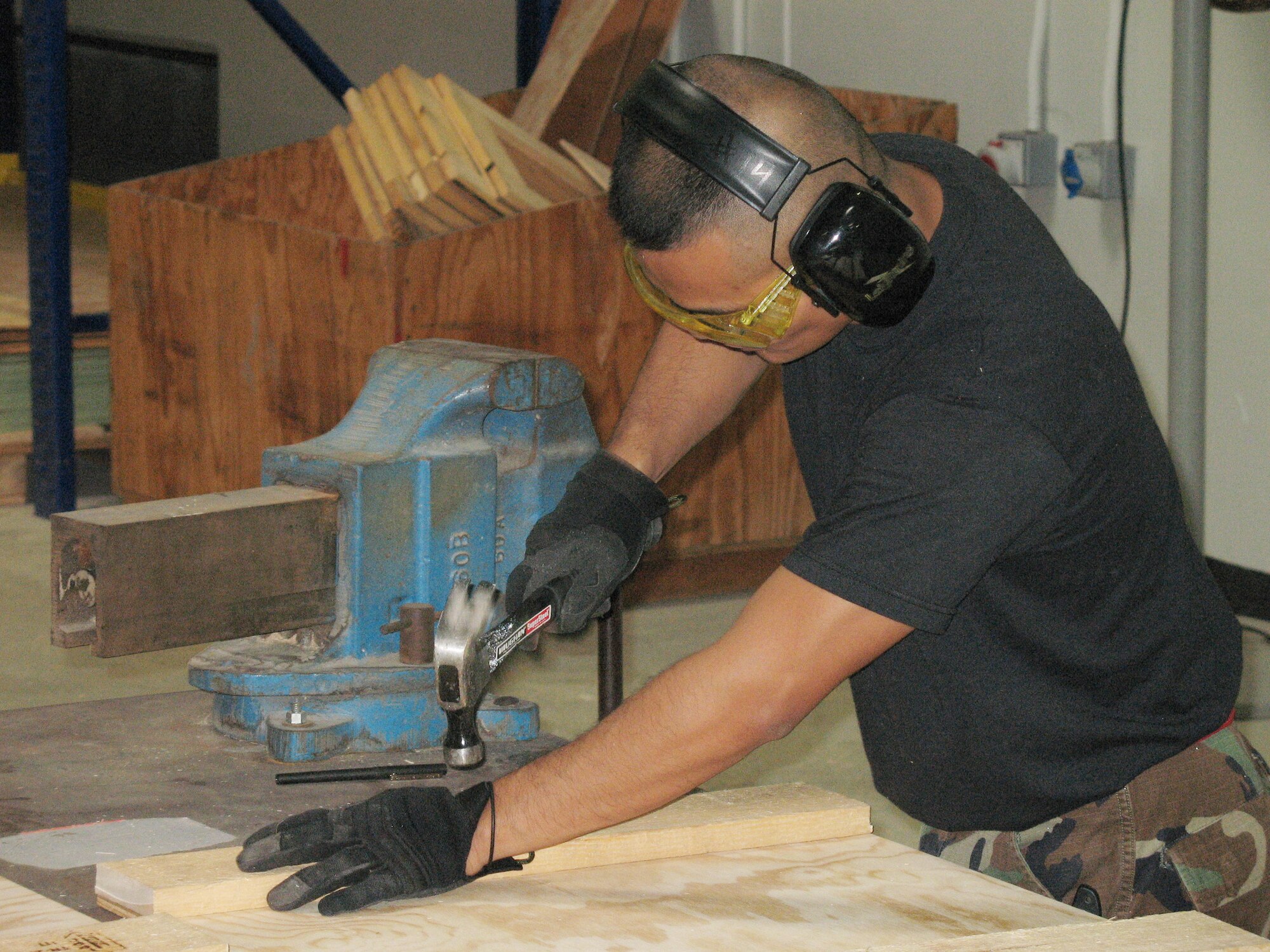 Staff Sgt. Ronnel Villodres builds a crate May 9 for a C-17 Globemaster III brake being shipped out of Incirlik Air Base, Turkey. Rather than contracting out crates to be made, the base will save nearly $15,000 per year fabricating their own packaging materials. Sergeant Villodres is assigned to the 39th Logistics Readiness Squadron. (U.S. Air Force photo/Staff Sgt. Michael Jackson)