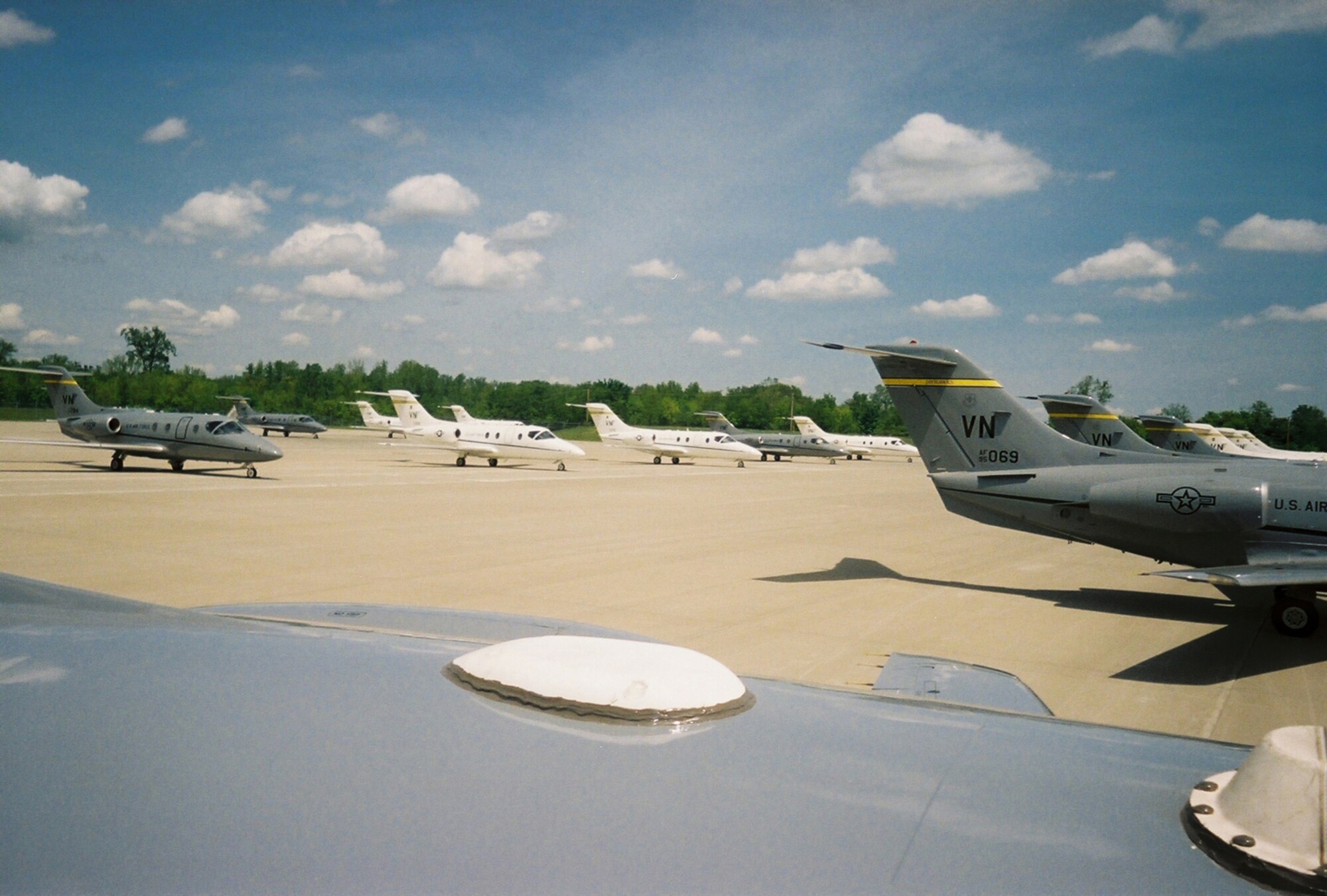 Twenty T-1s showing Vance Air Force Base tail numbers fill a section of the Scott AFB, Il. flightline during a May 8 visit. Crews from Vane's  32d Flying Training Squadron visited Scott to see the Tanker Airlift Control Center. (U.S. Air Force photo by 1st Lt. Anthony Weedn)