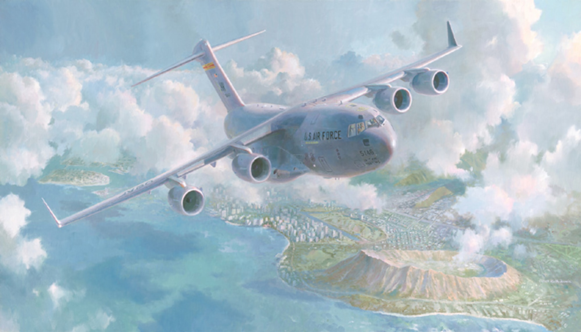 Commemoration of the First Anniversary of Hickam’s C-17 Squadron, Keith Ferris’ Original Painting of “Waikiki Sunrise” to the United States Air Force Art Collection Sponsored by Boeing and Pratt & Whitney Company