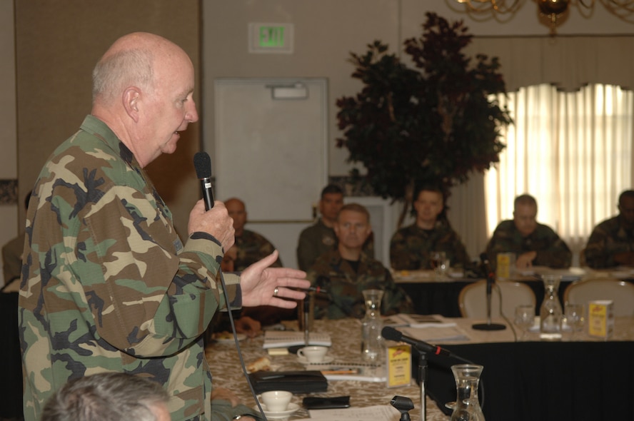 MINOT AIR FORCE BASE, N.D. -- Maj. Gen. Thomas Deppe, 20th AF commander, addresses 20th AF and Air Force Space Command leadership during the 20th AF Commander's Conference here, which ran from May 14-18. (U.S. Air Force photo by Senior Airman Christopher Boitz)