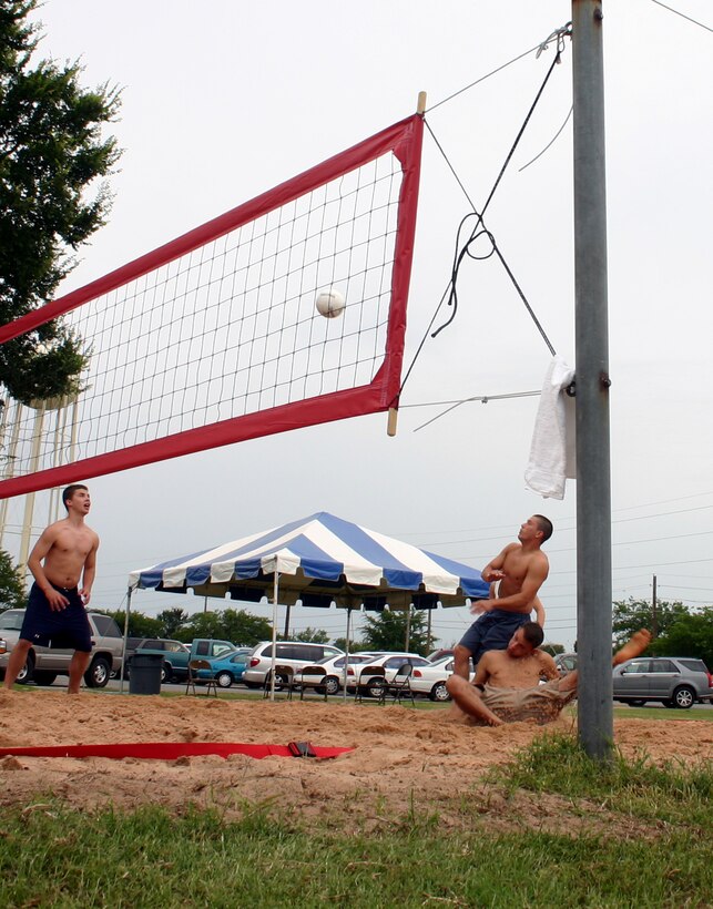 Members of the 82nd Civil Engineer Squadron participate in the volleyball competition during the Armed Forces Day picnic May 18. (U.S. Air Force photo/Staff Sgt. Tonnette Thompson)