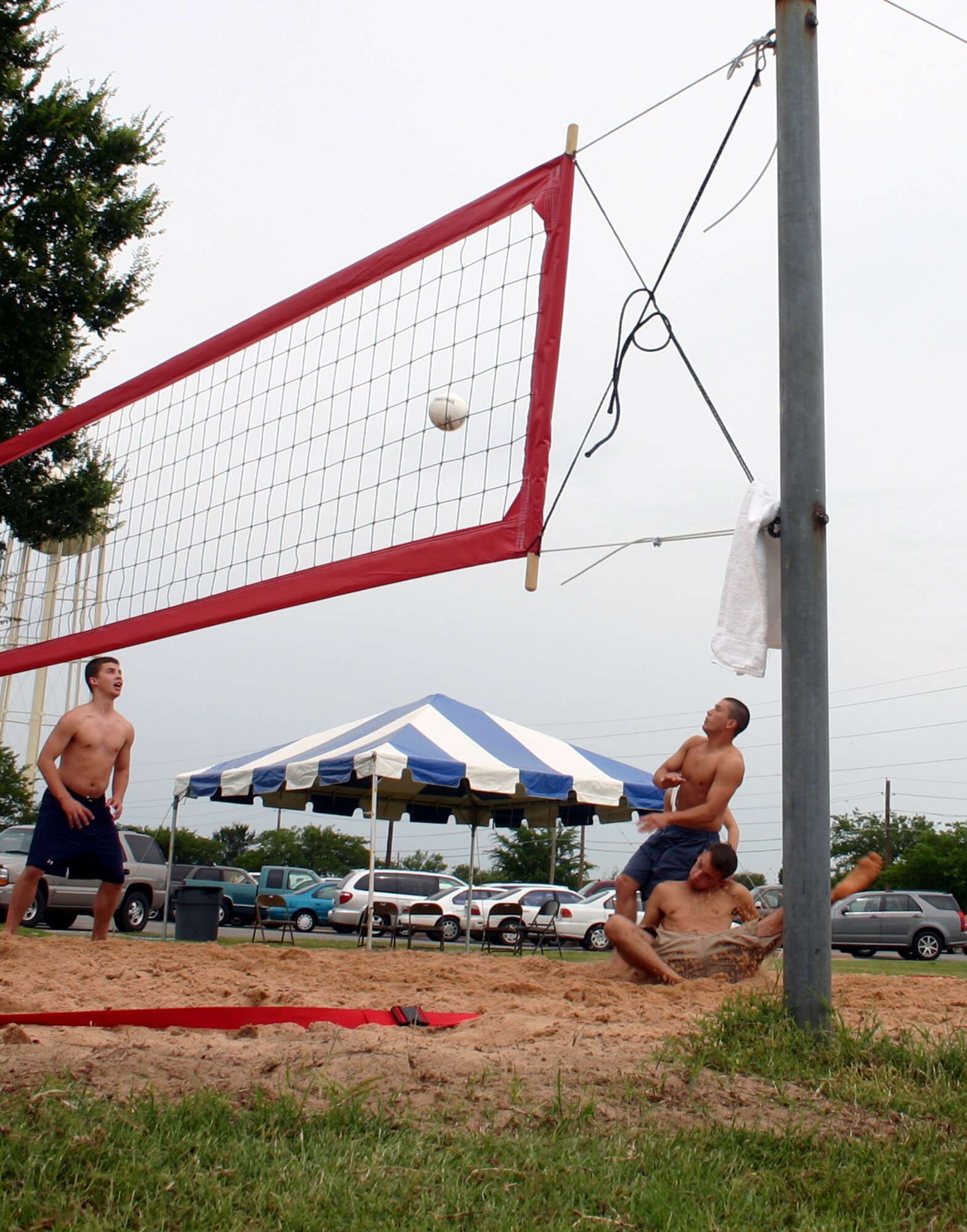 Members of the 82nd Civil Engineer Squadron participate in the volleyball competition during the Armed Forces Day picnic May 18. (U.S. Air Force photo/Staff Sgt. Tonnette Thompson)