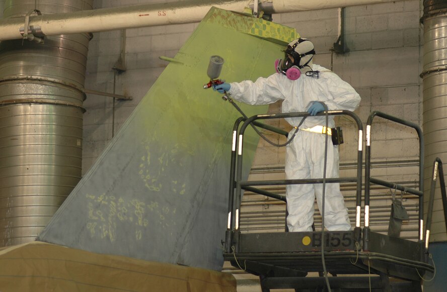 OSAN AIR BASE, Republic of Korea --  An Airman from the 51st Maintenance Squadron's corrosion element primers Brig. Gen. Joe Reynes' F-16 Fighting Falcon. The jet was one of five to have been painted with a Korean Conflict-era "Checkertail" design. (U.S. Air Force photo by Tech. Sgt. Michael O'Connor)