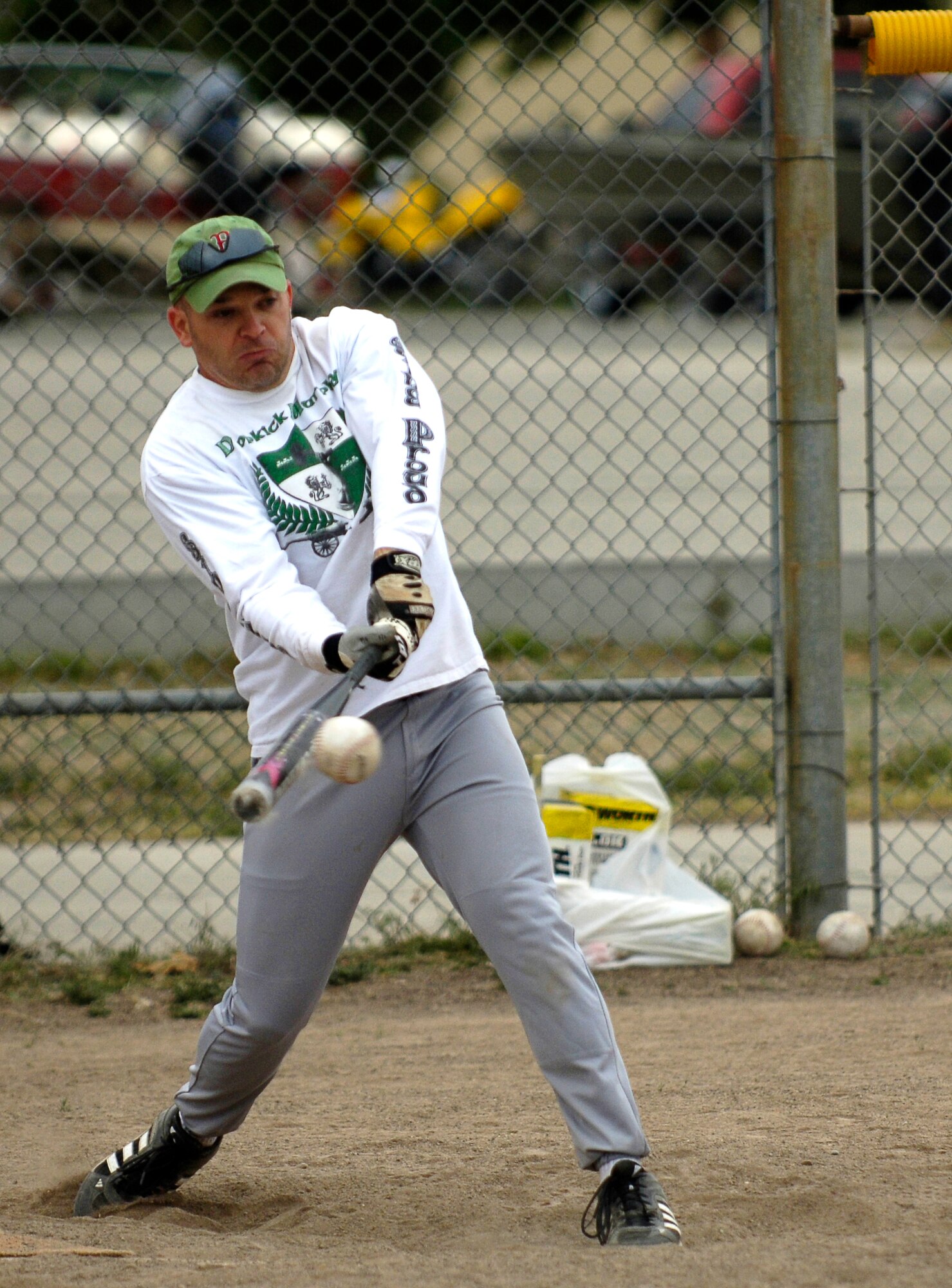 MOUNTAIN HOME AIR FORCE BASE, Idaho -- Tech. Sgt. John Percey, 366th Communications Squadron, smacks the ball into the outfield during the second annual Spring Fling softball tournament May 19 and 20. Hosted by the 366th CS Booster Club, five teams participated in the weekend's events with the 366th Fighter Wing coming out on top with a flawless 7-0 record. U.S. Air Force photo/Airman 1st Class Ryan Crane