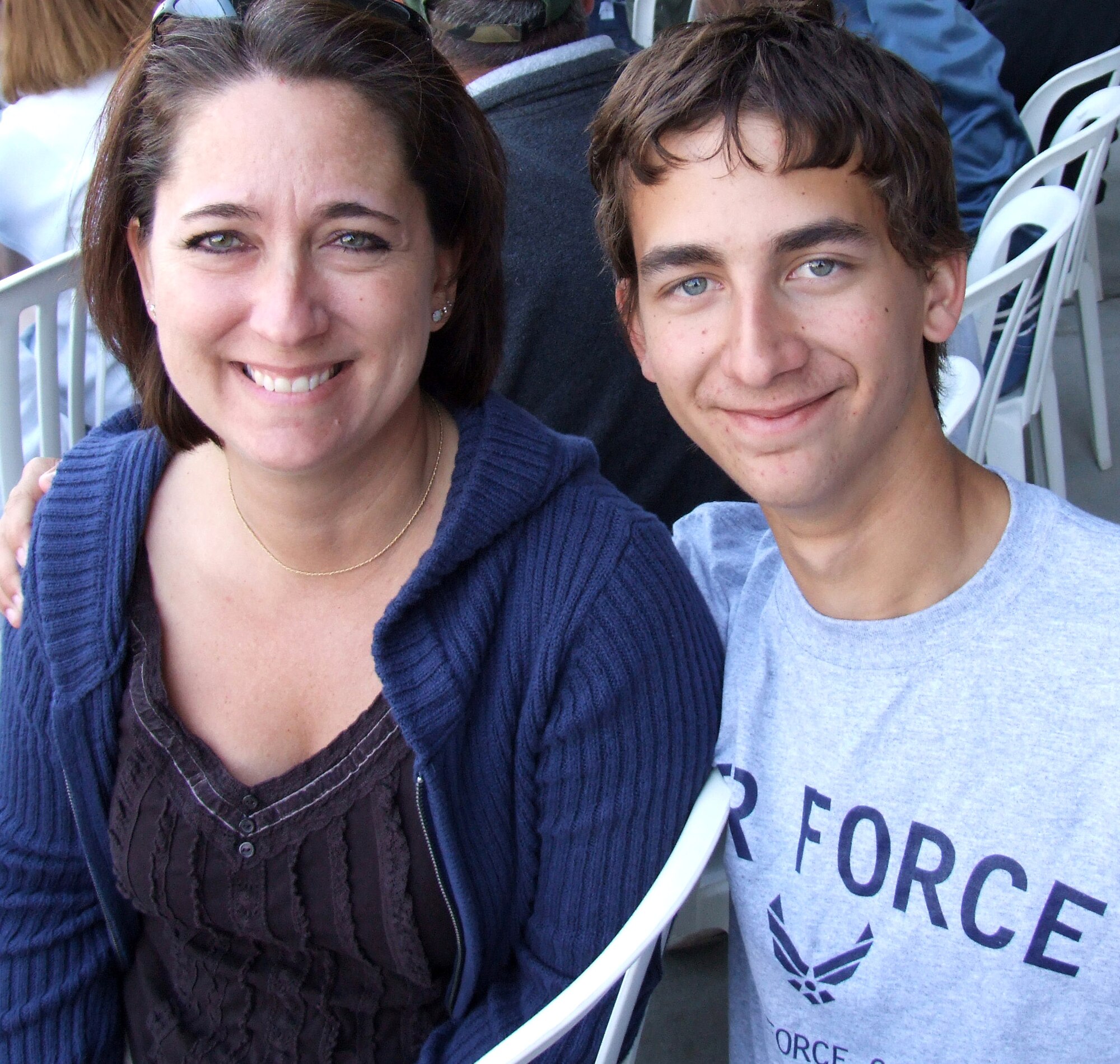 Tracy Funk and her 17-year-old son, Mitchell, pose for a photo before a group enlistment ceremony at Indianapolis Motor Speedway as part of the track's Armed Forces Day activities May 20. Mitchell joined the Air Force. (Department of Defense photo/Gerry J. Gilmore)