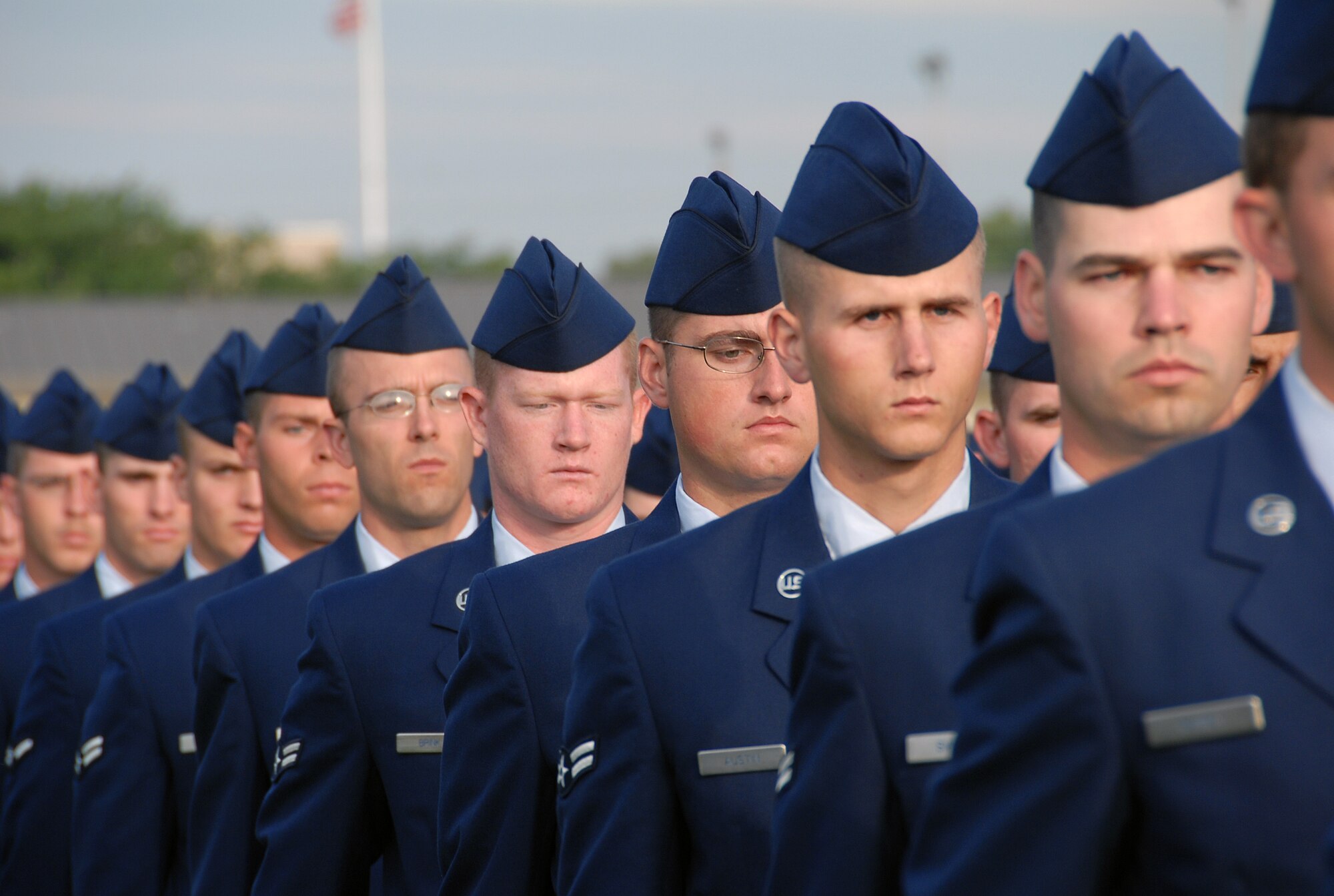 Airmen-in-Training display their military bearing May 18 during the annual Armed Forces Day Parade.  The flight of Airmen was one of many formations to march in honor of the nation's armed forces. (U.S. Air Force photo/Mike Litteken)